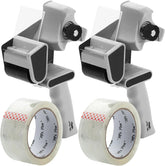 Heavy Duty 2-Inch Packing Tape Dispenser Gun (2 Pack) with 2 Tape Rolls - Black