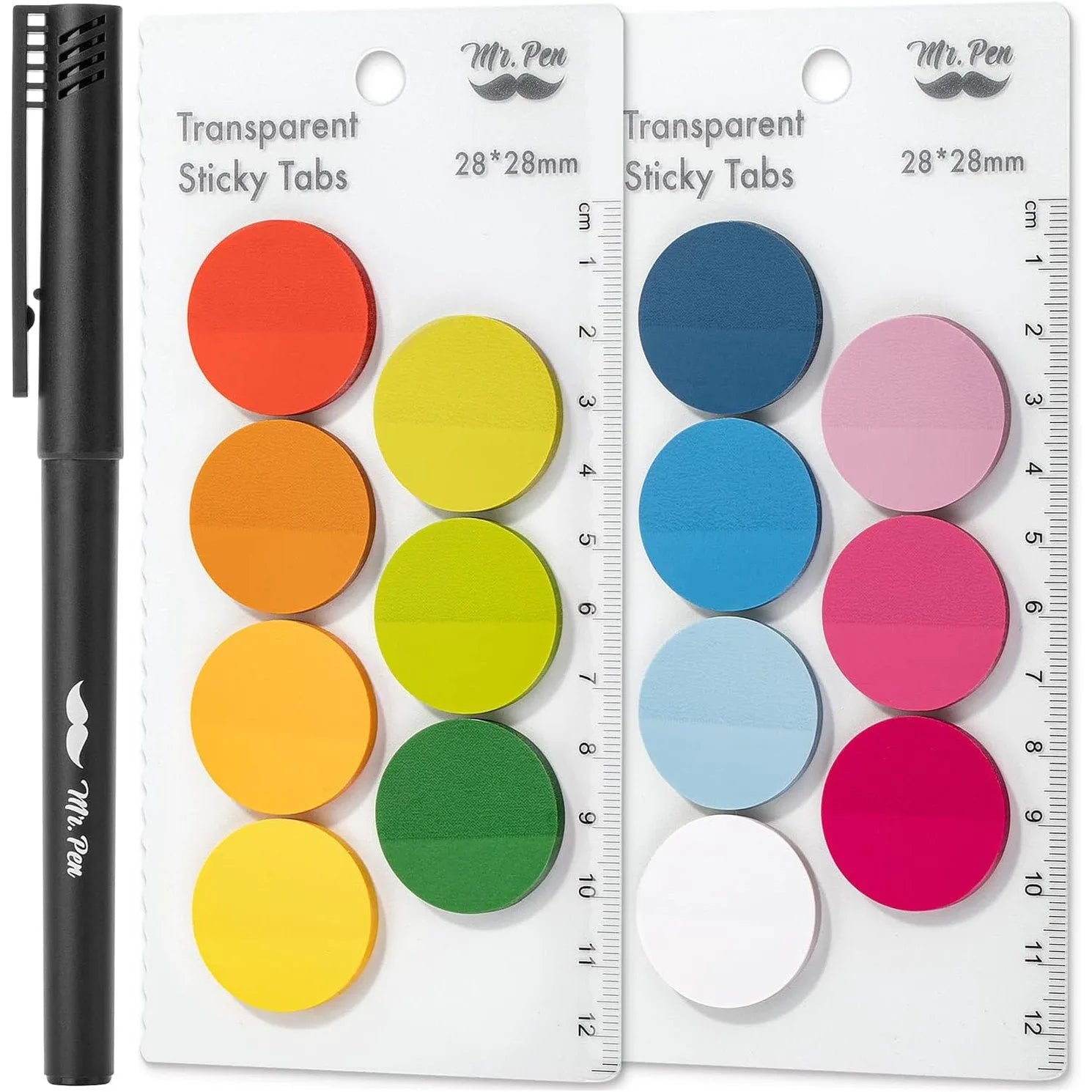 560 Pcs Transparent Round Sticky Notes, Assorted Colors, 28mm, with Quick-Dry Pen