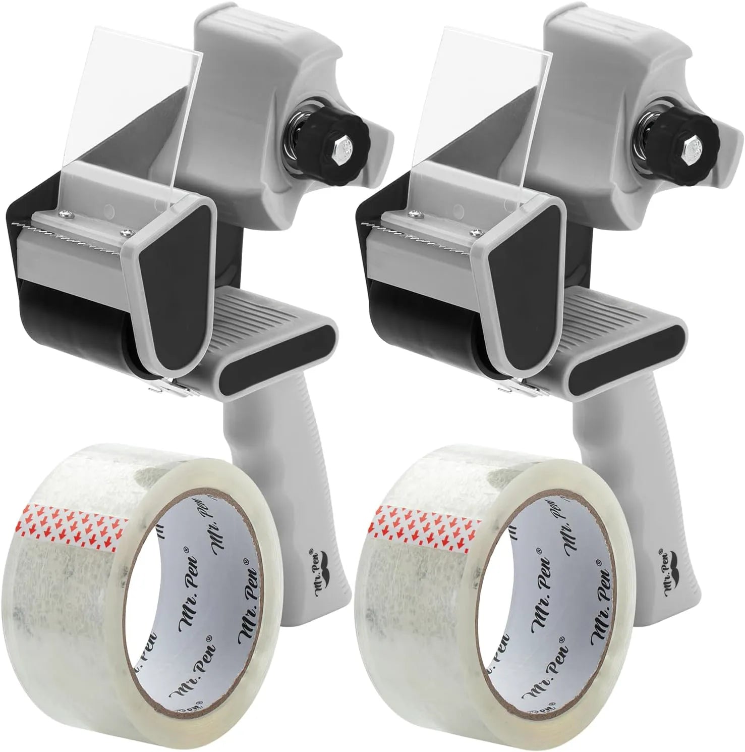 Heavy Duty 2-Inch Packing Tape Dispenser Gun (2 Pack) with 2 Tape Rolls - Black