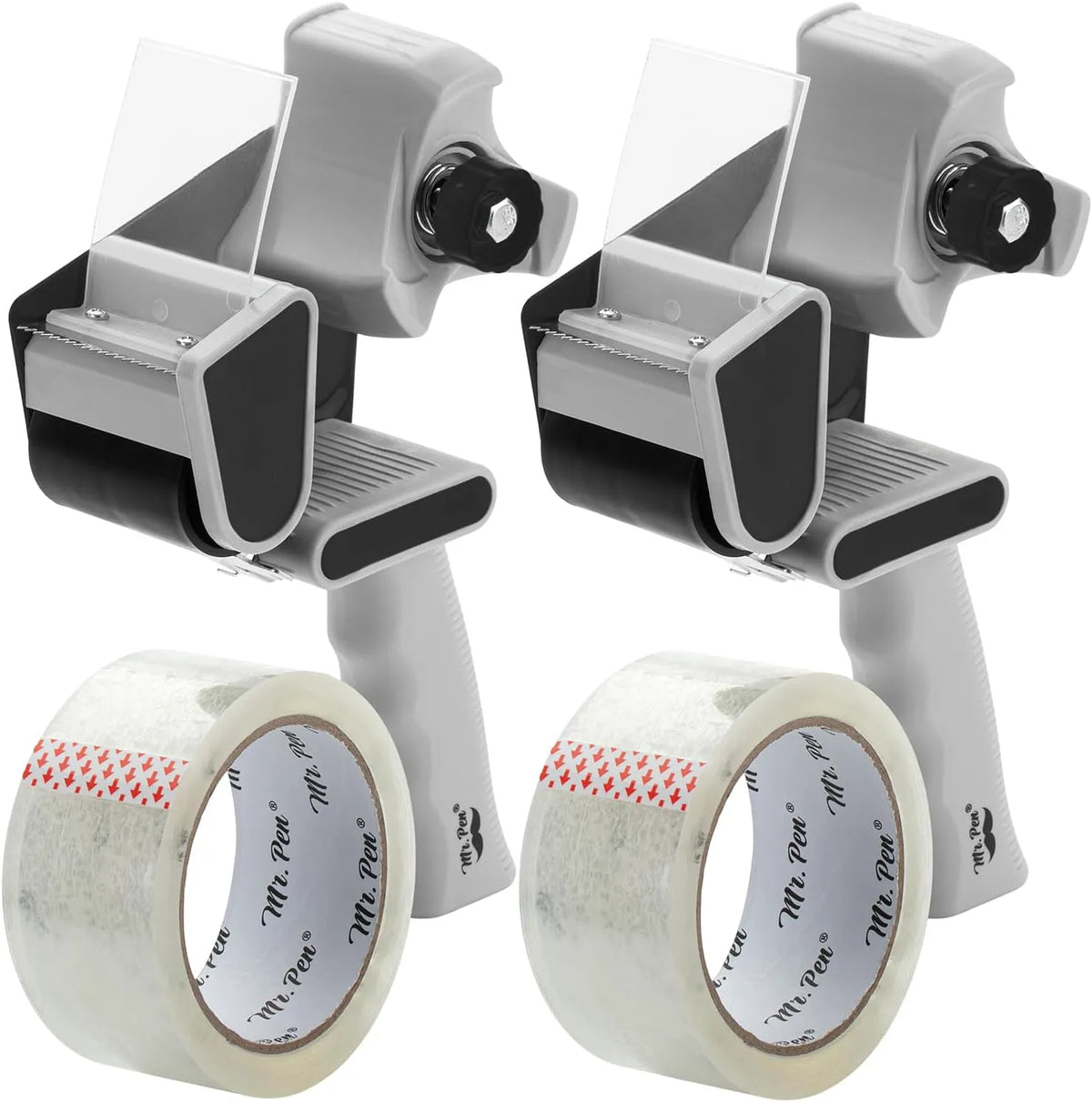 Heavy Duty 2-Inch Packing Tape Dispenser Gun (2 Pack) with 2 Tape Rolls - Black