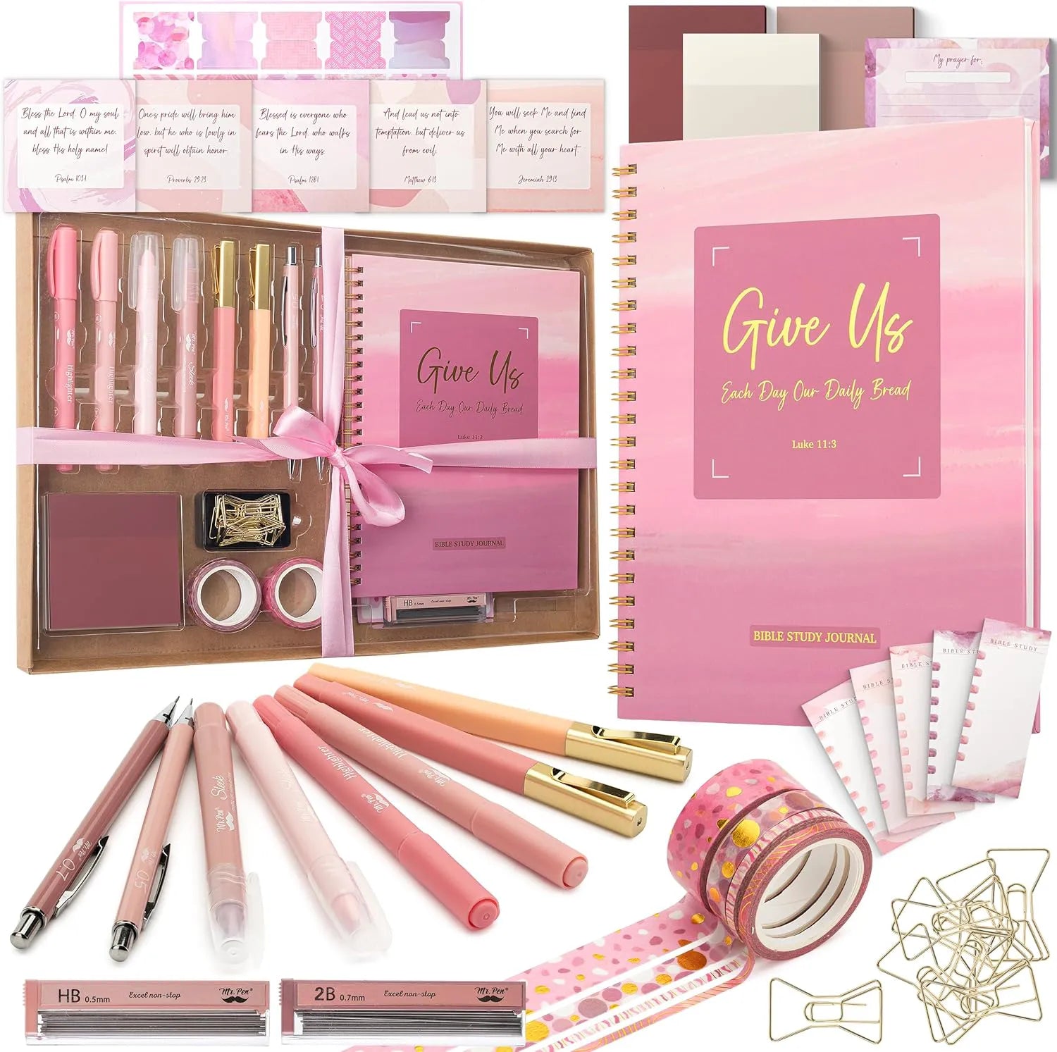 Pink Bible Journaling Kit with No-Bleed Highlighters and Pens