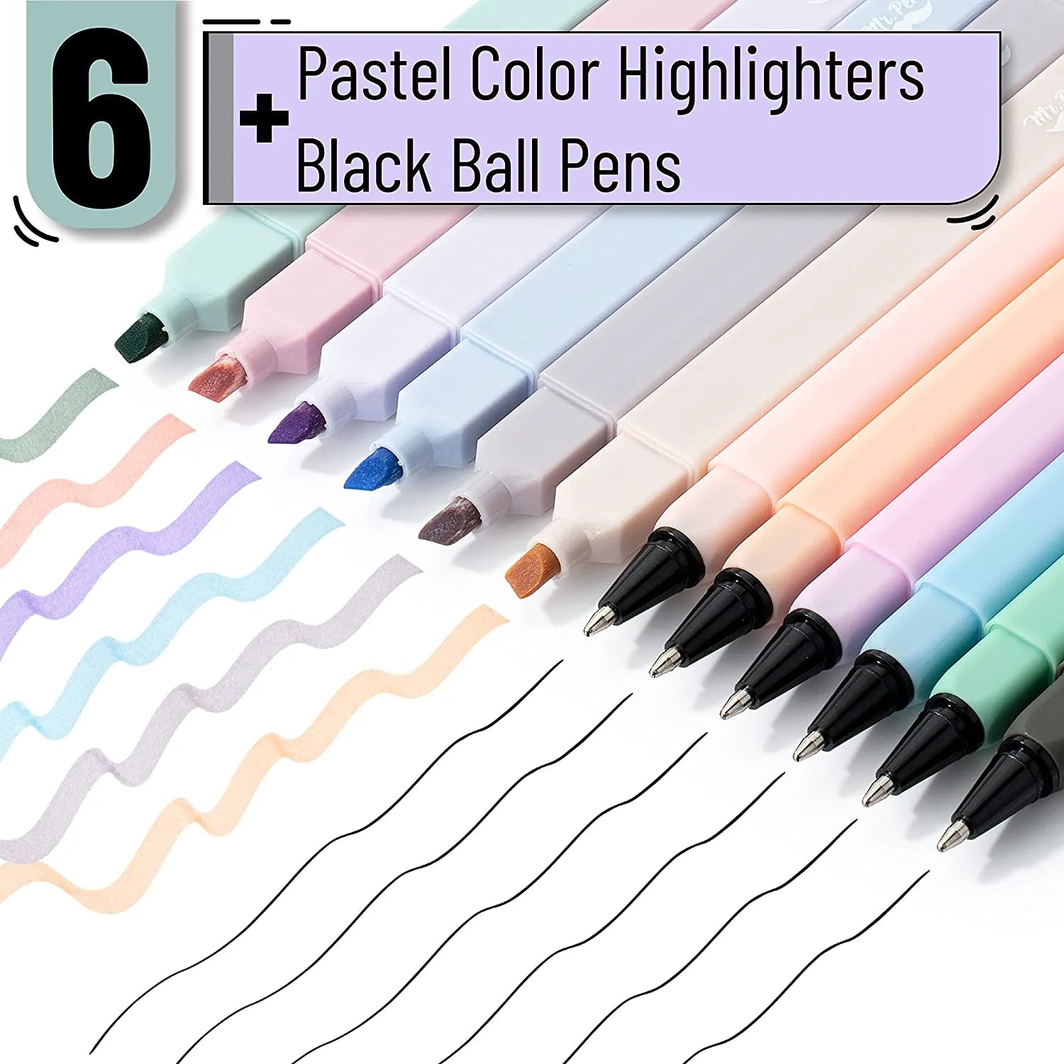 Aesthetic Highlighters & Ballpoint Pens, 12 Pack