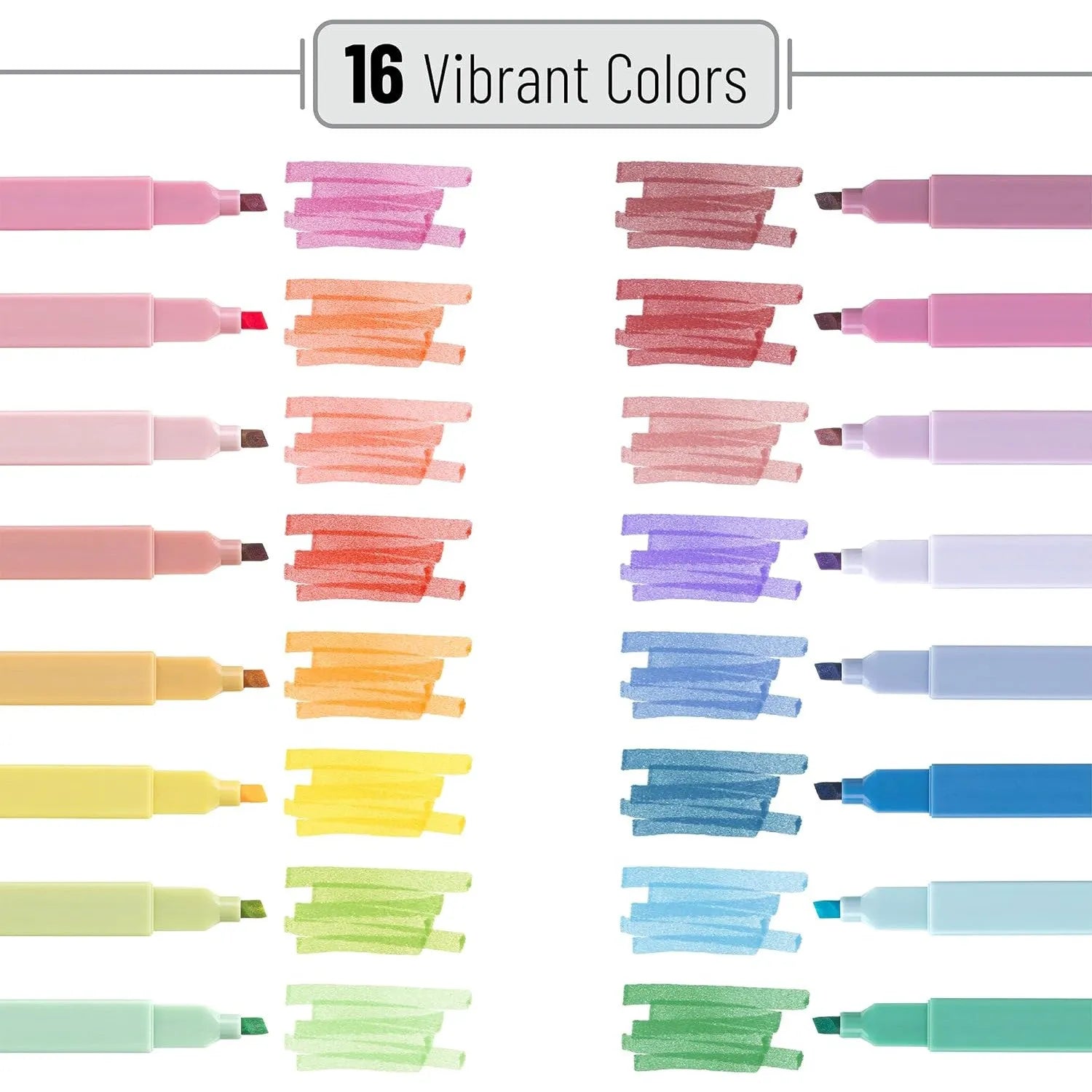 Aesthetic Highlighters, Chisel Tip, 16 Pack