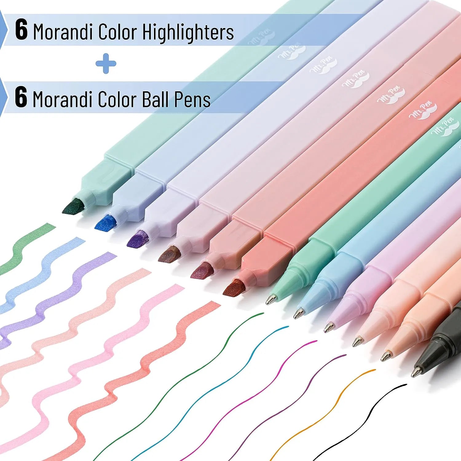 Aesthetic Highlighters & Ballpoint Pens, 12 Pack