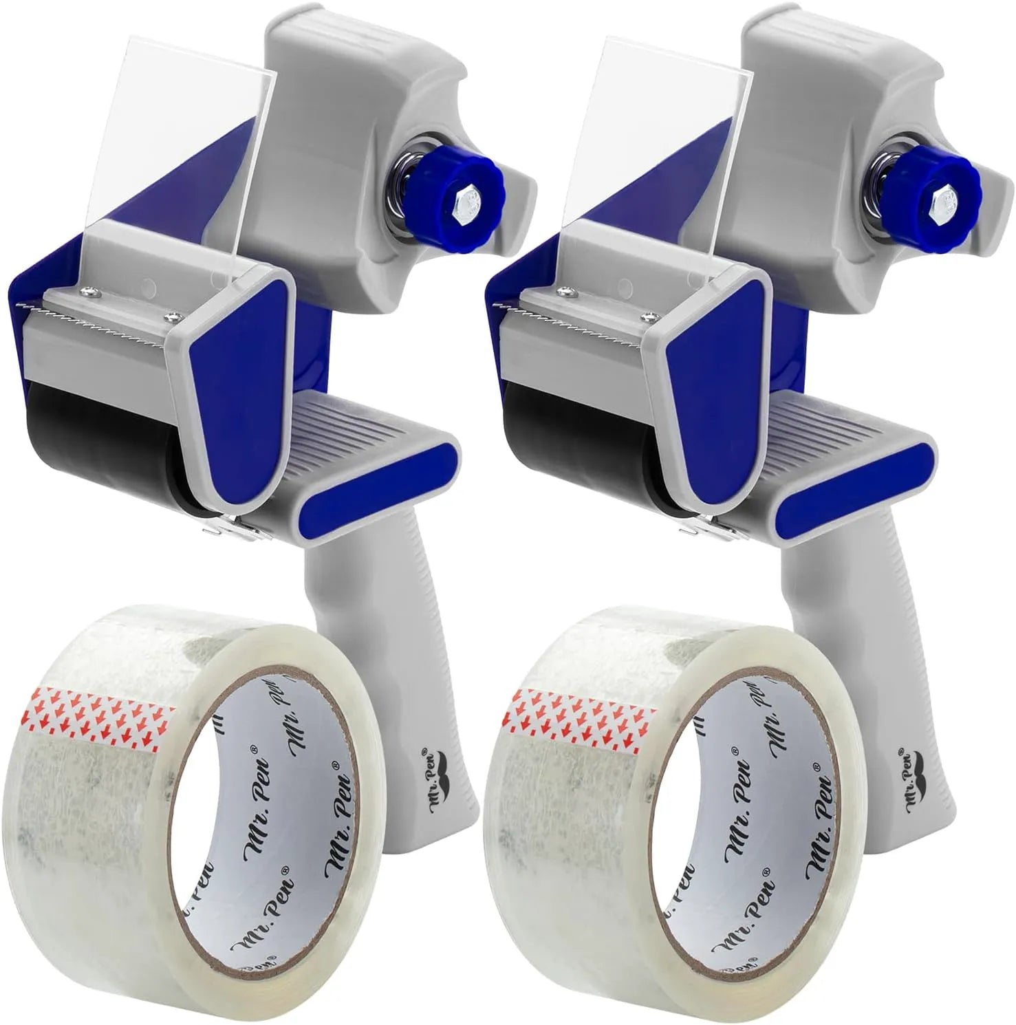 Heavy Duty 2-Inch Packing Tape Dispenser Gun (2 Pack) with 2 Tape Rolls - Black