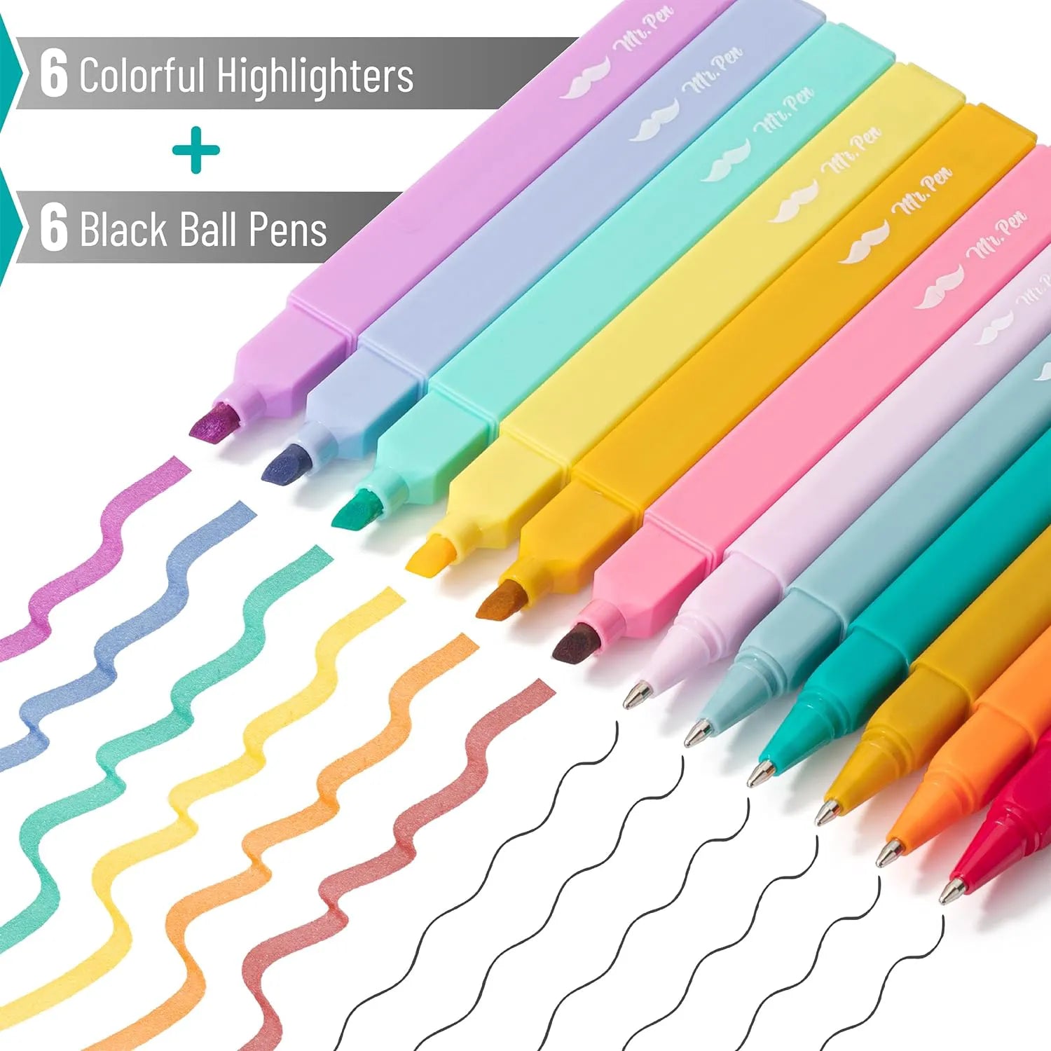 Aesthetic Highlighters & Ballpoint Pens, 12 Pack