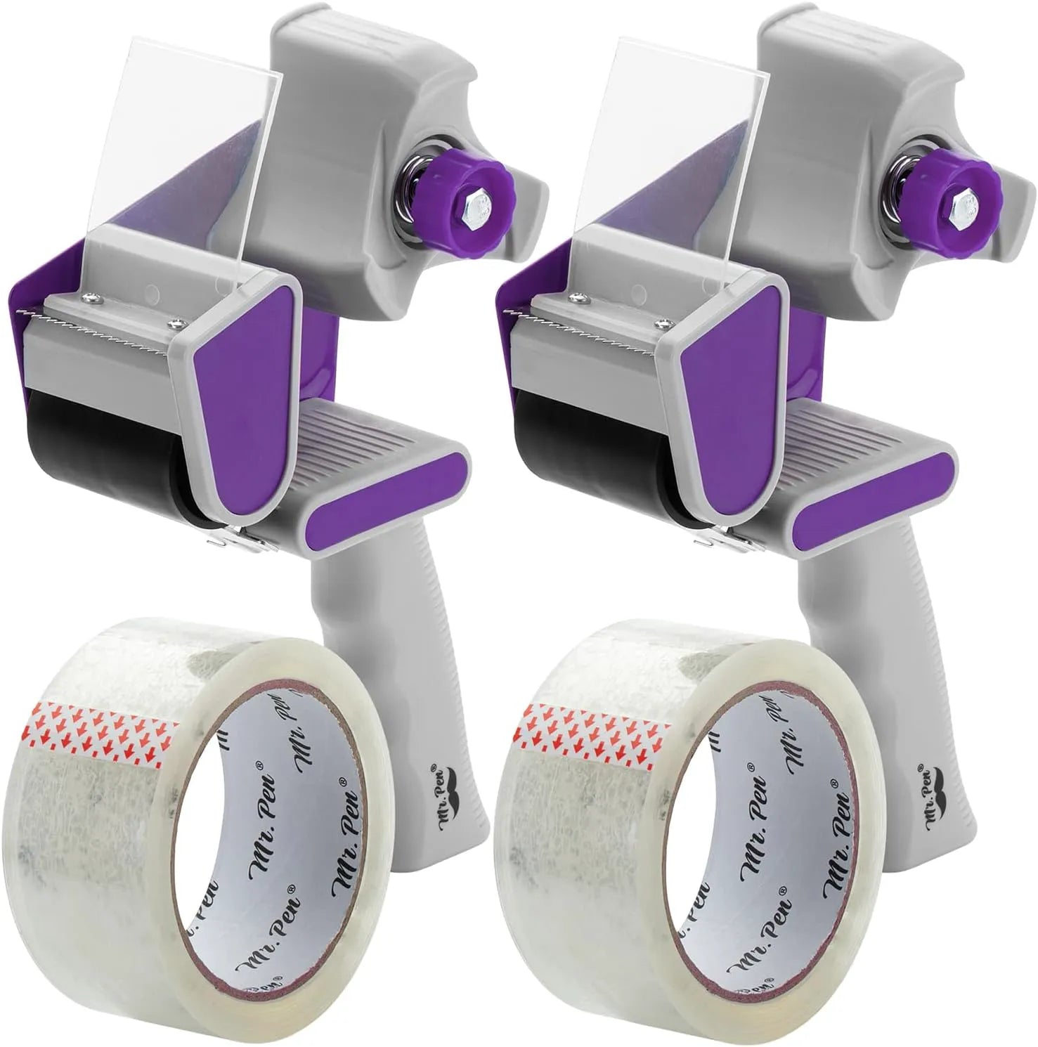 Heavy Duty 2-Inch Packing Tape Dispenser Gun (2 Pack) with 2 Tape Rolls - Black