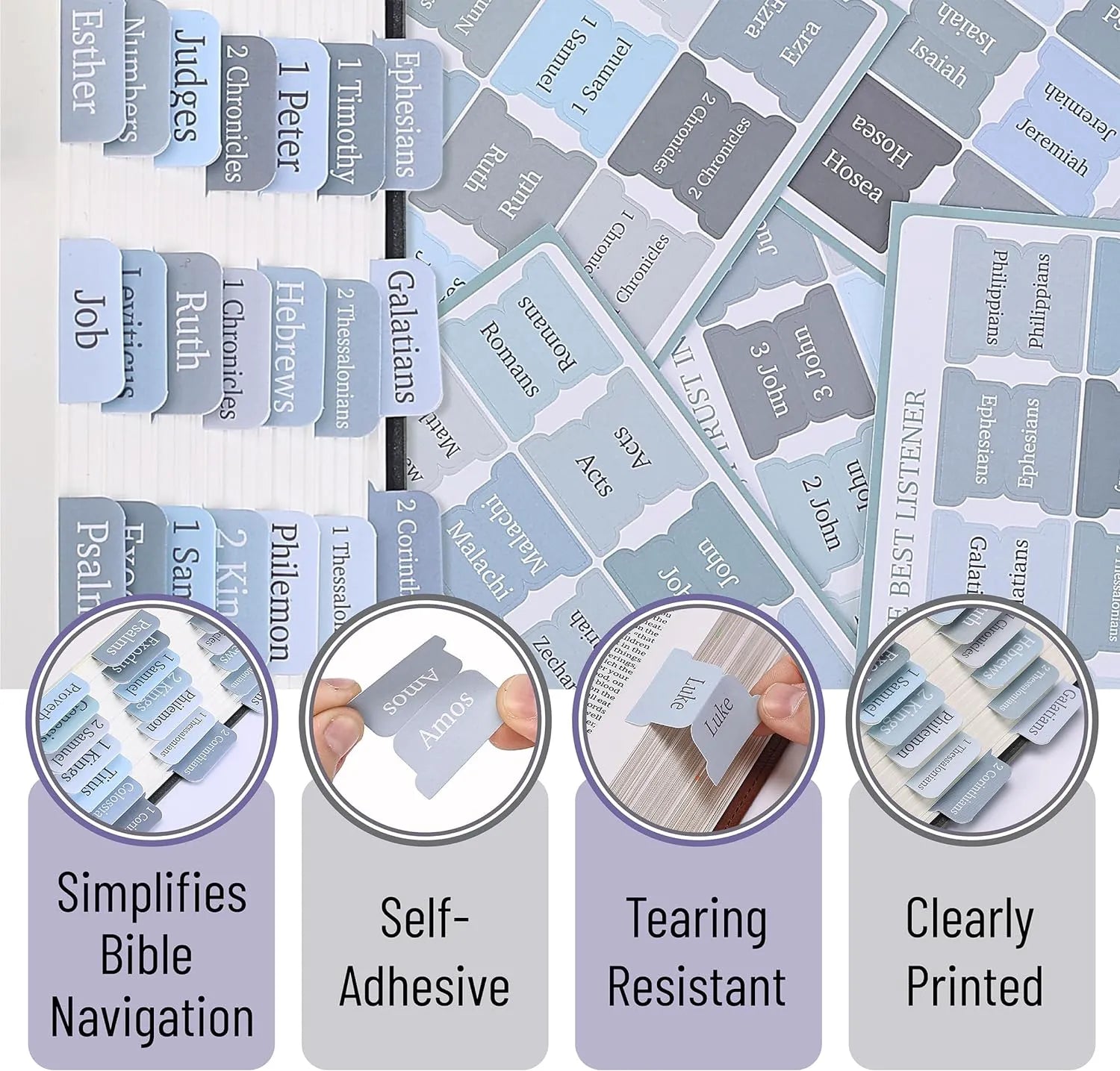 Mr. Pen Bible Tabs - 75 Laminated Index Tabs for Women and Men, Study Bible Book Tabs, Durable Bible Labels