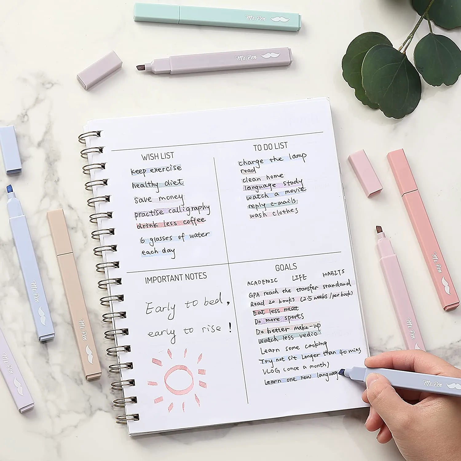 Aesthetic Highlighters & Ballpoint Pens, 12 Pack