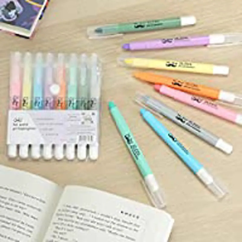 Bible Gel Highlighters, 8 Pack, Pastel Colors, No-Bleed, Twist-Up, Sharpenable Tips