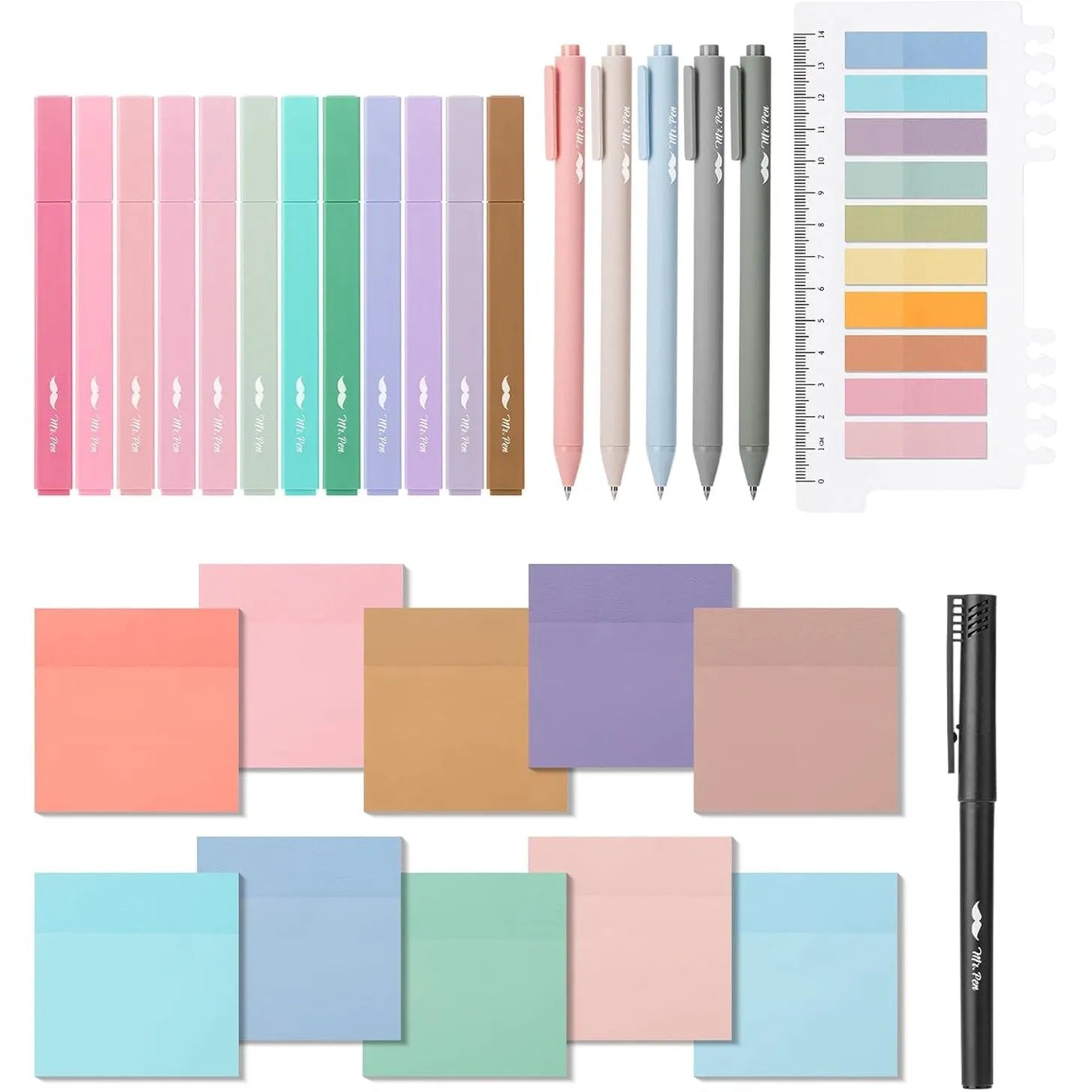 Aesthetic Book Annotation Kit - 38 Pieces with Highlighters, Gel Pens, and Sticky Notes