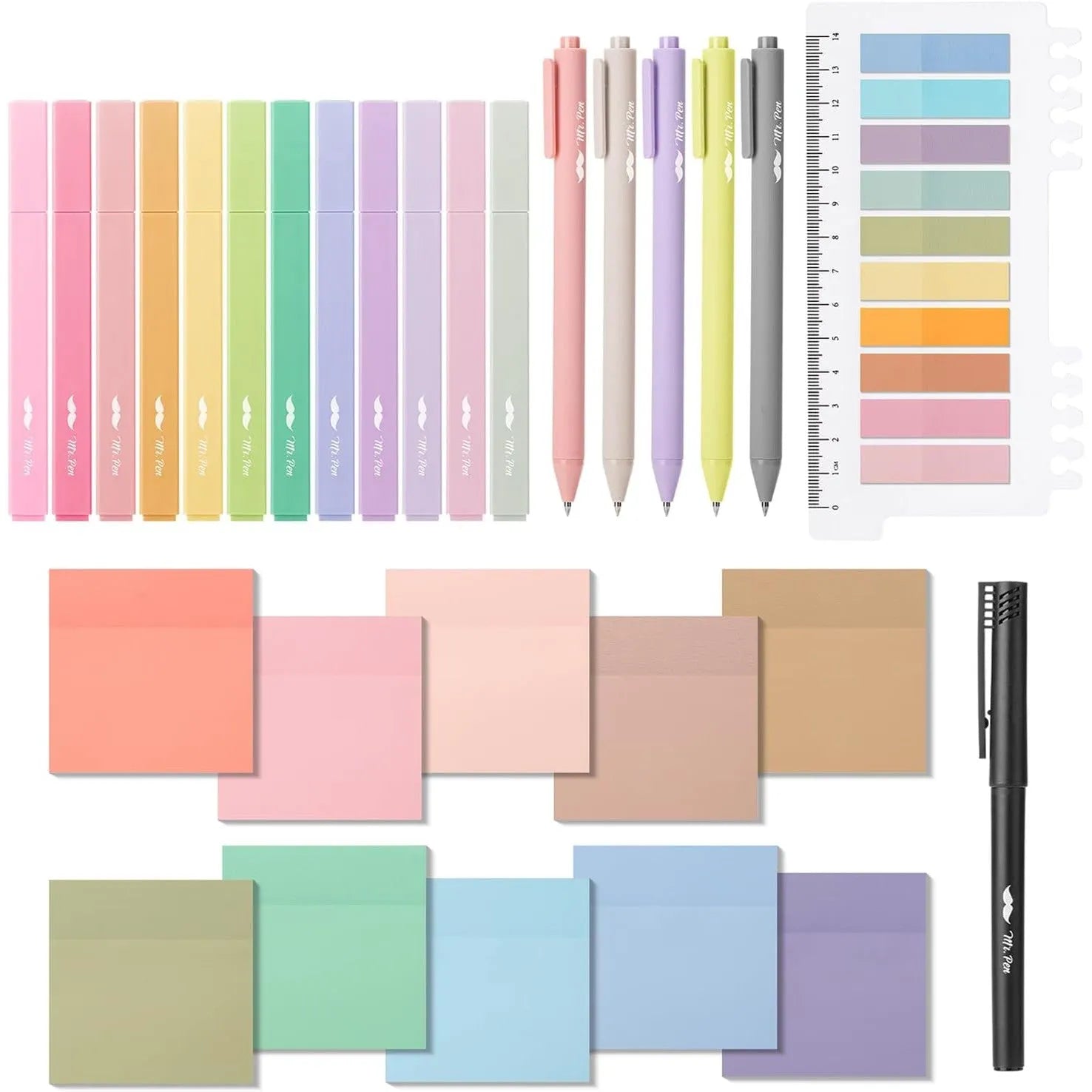 Aesthetic Book Annotation Kit - 38 Pieces with Highlighters, Gel Pens, and Sticky Notes