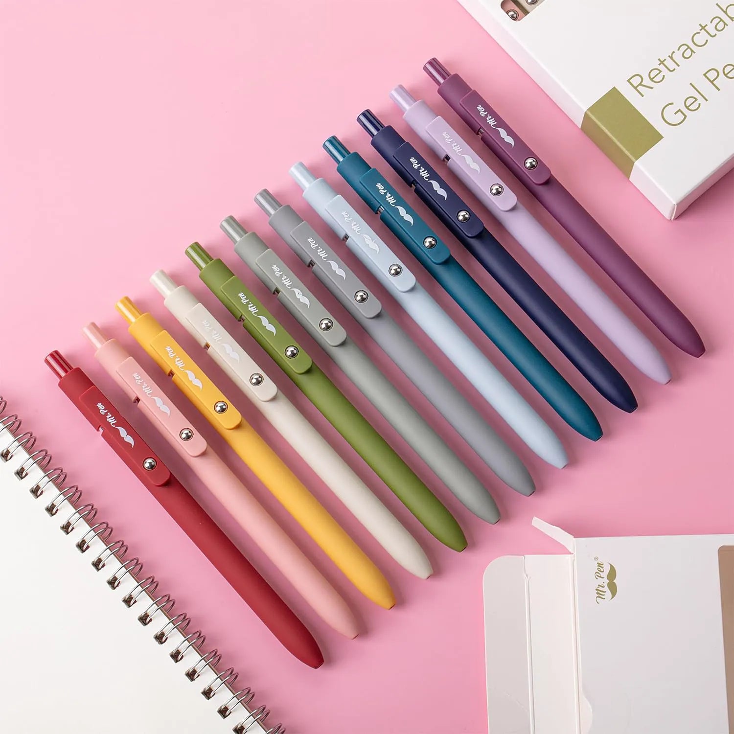 Retractable Gel Pens (6 or 12 Pack) - Morandi & Vintage Barrels, Black Ink, Fine Point 0.5mm, Fast Dry