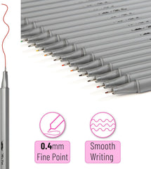Colorful 0.4mm Fineliner Pens - 24 Pack with Fine Tips