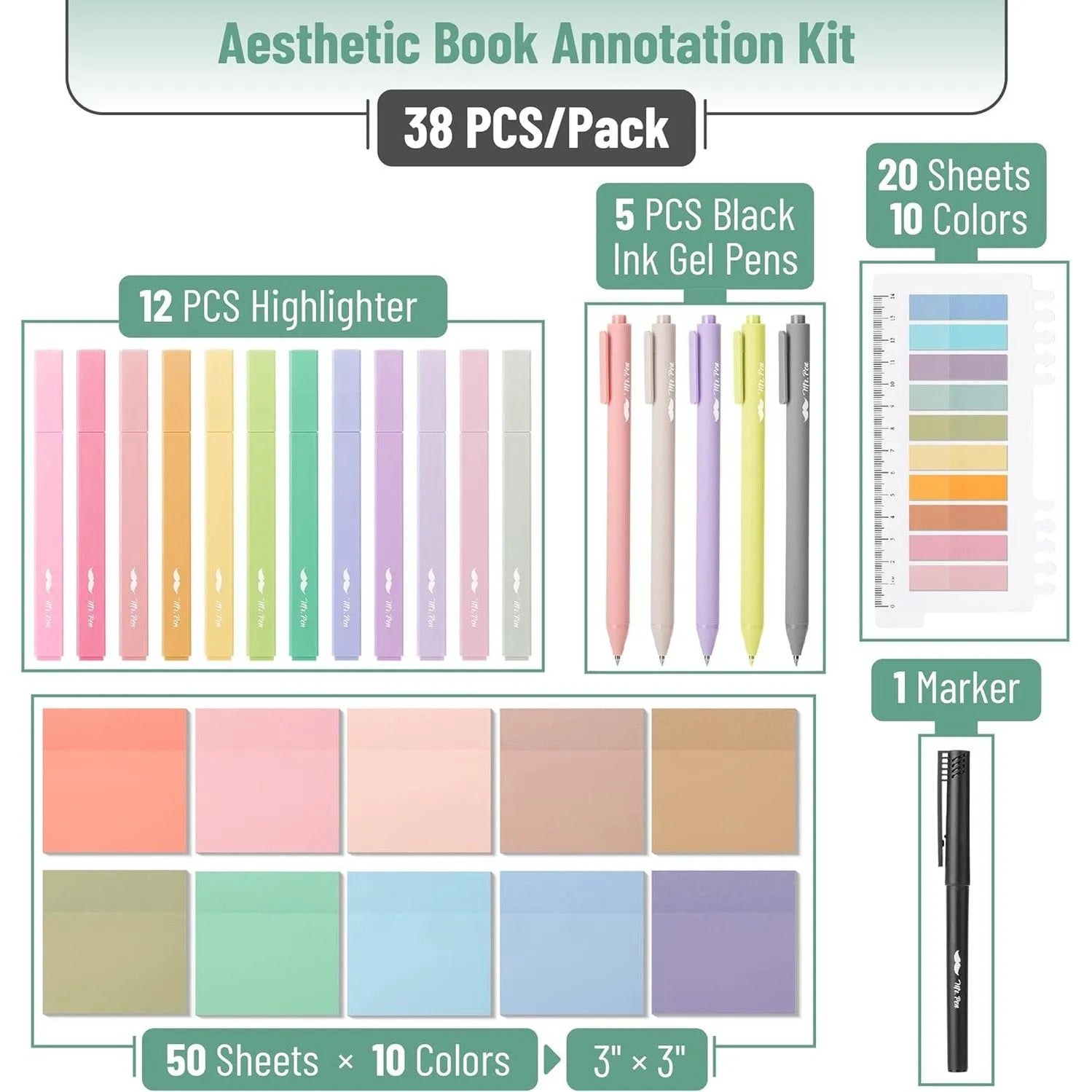 Annotation & Highlighting Set with Gel Pens and Highlighters for Notes