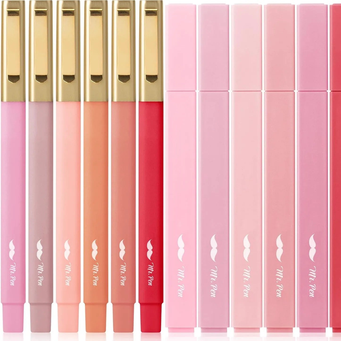 Aesthetic Highlighter & Ballpoint Pen Set (12 Pack) - No-Bleed, Soft Colors, Chisel Tip + Pens for Journaling & Study
