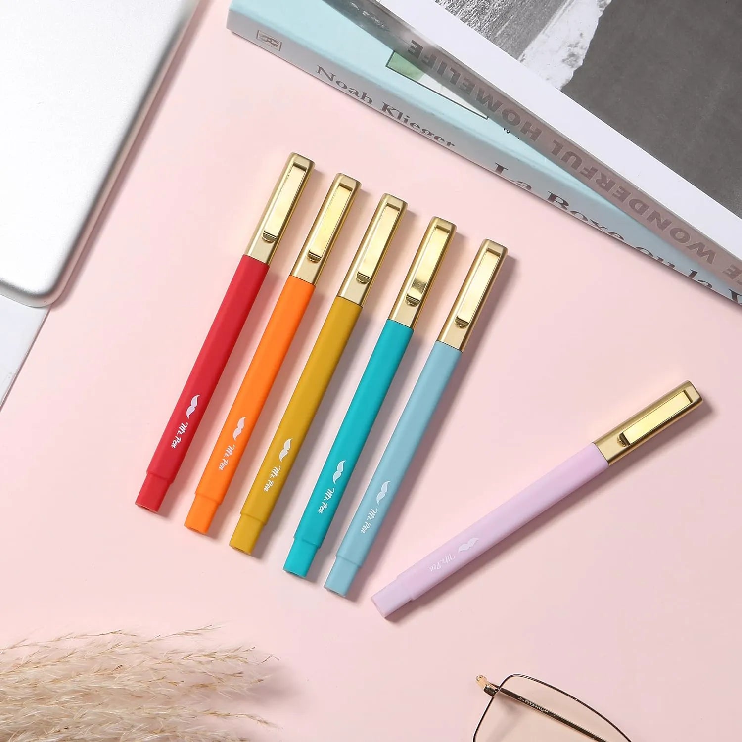 Aesthetic Highlighter & Ballpoint Pen Set (12 Pack) - No-Bleed, Soft Colors, Chisel Tip + Pens for Journaling & Study