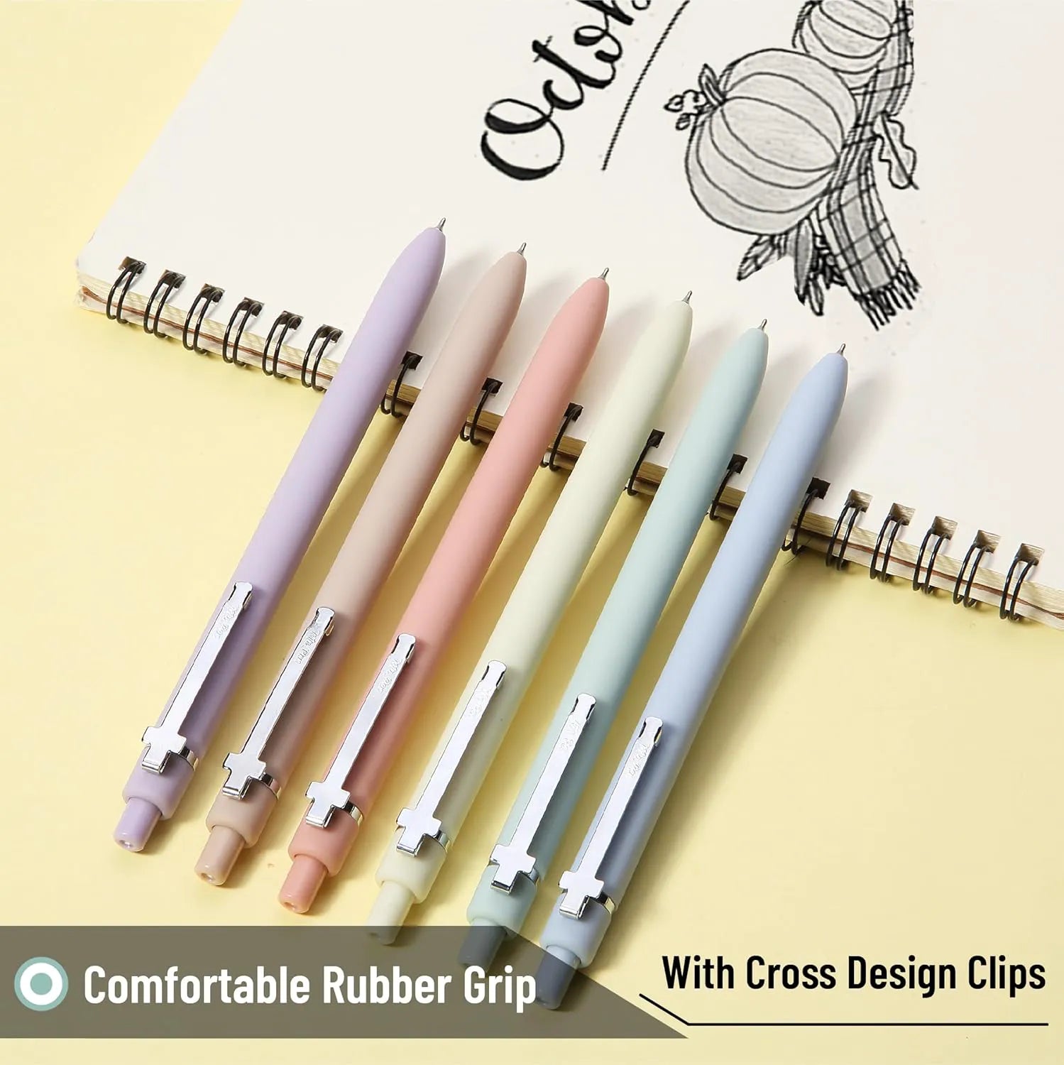 Mr. Pen Retractable Gel Pens, 6 Pack, 0.5 mm Black Ink, Soft Pastel Barrel with Silver Clip
