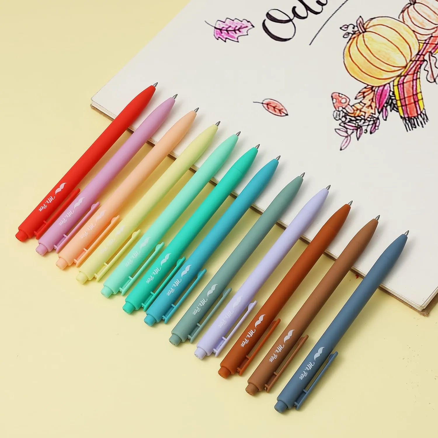 Retractable Gel Pens 12-Pack: Cute Design, Colored Ink, Quick-Dry, Fine Point 0.7mm