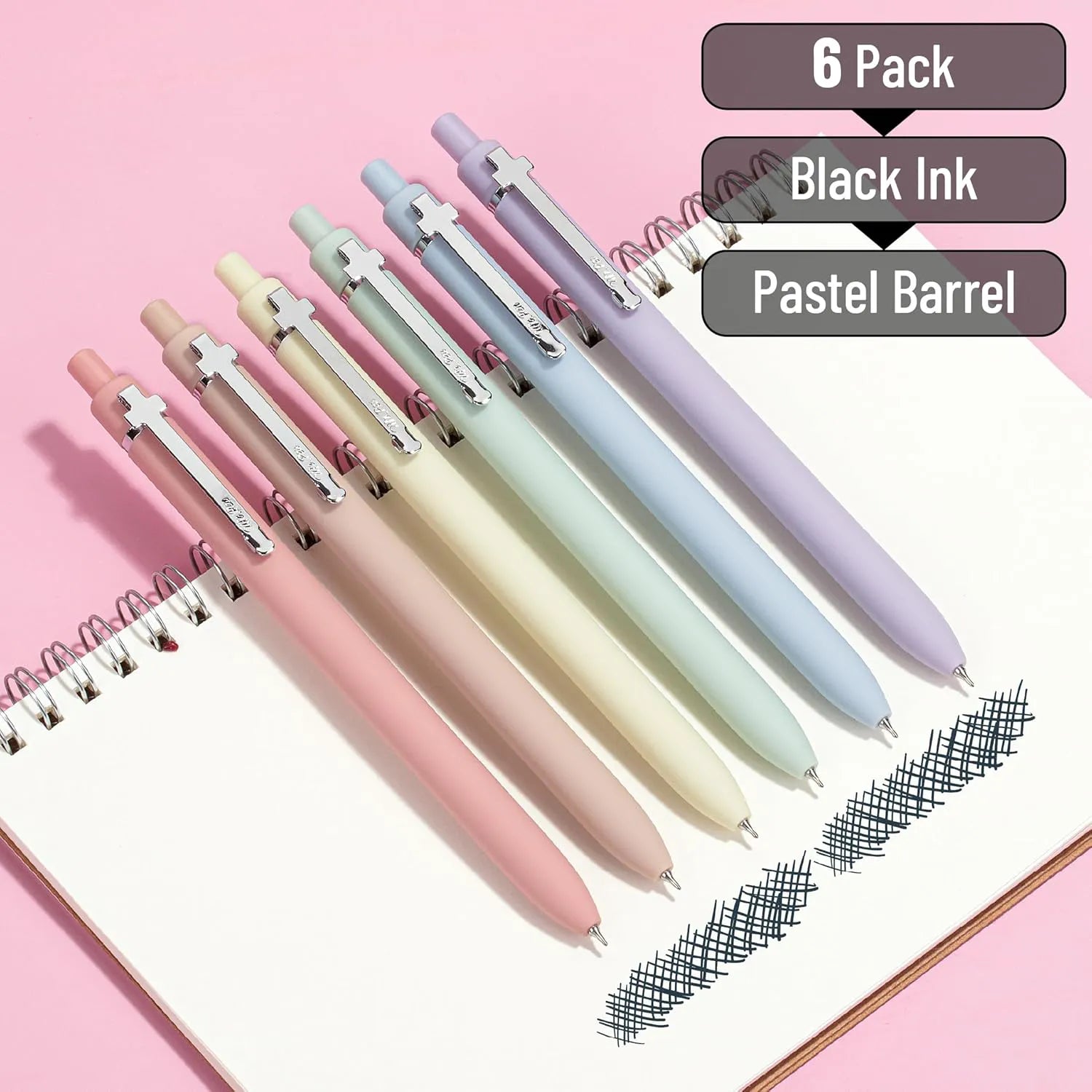 Mr. Pen Retractable Gel Pens, 6 Pack, 0.5 mm Black Ink, Soft Pastel Barrel with Silver Clip