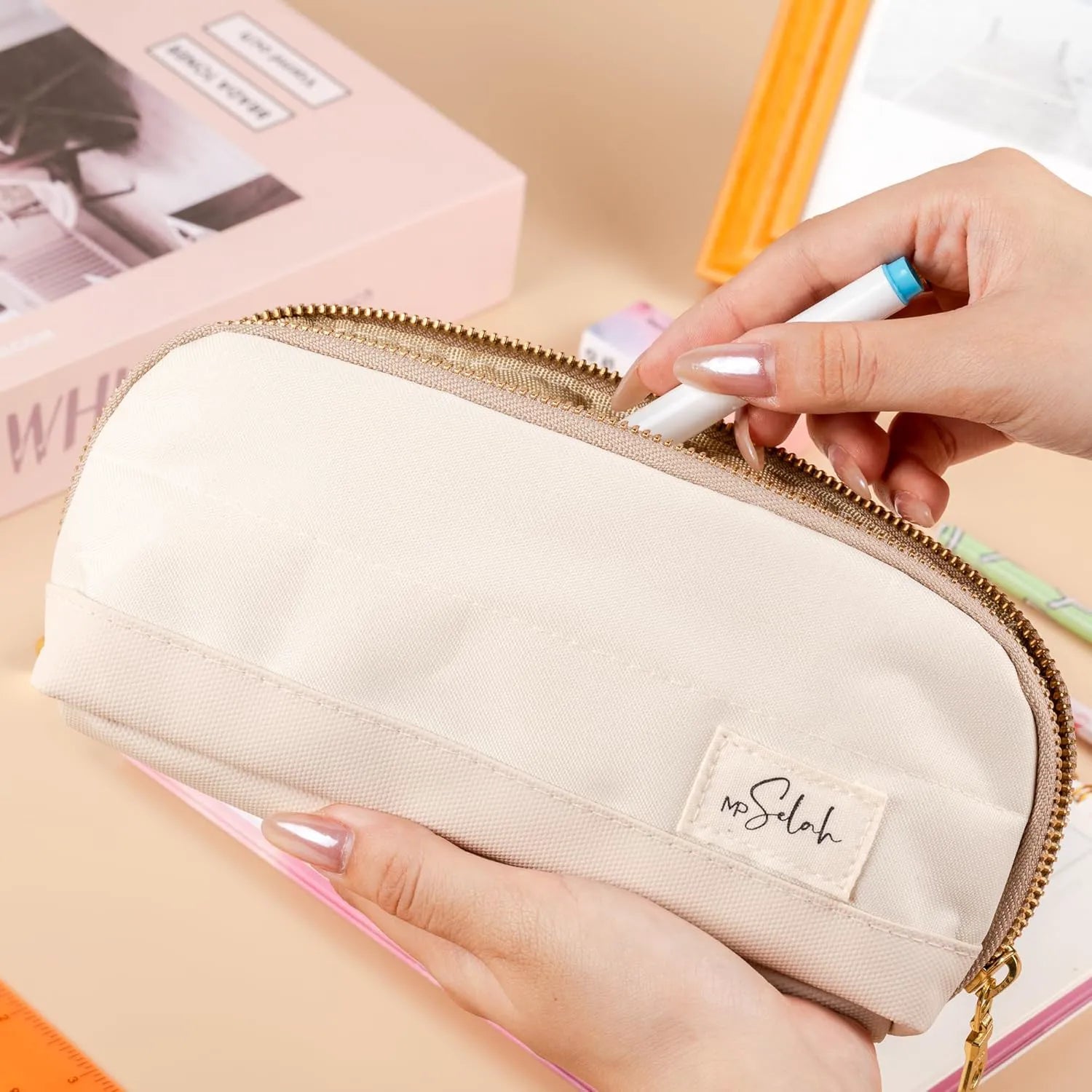 Mr. Pen Pencil Case - Cream Pencil Pouch & Bag (Selah Pen Case)