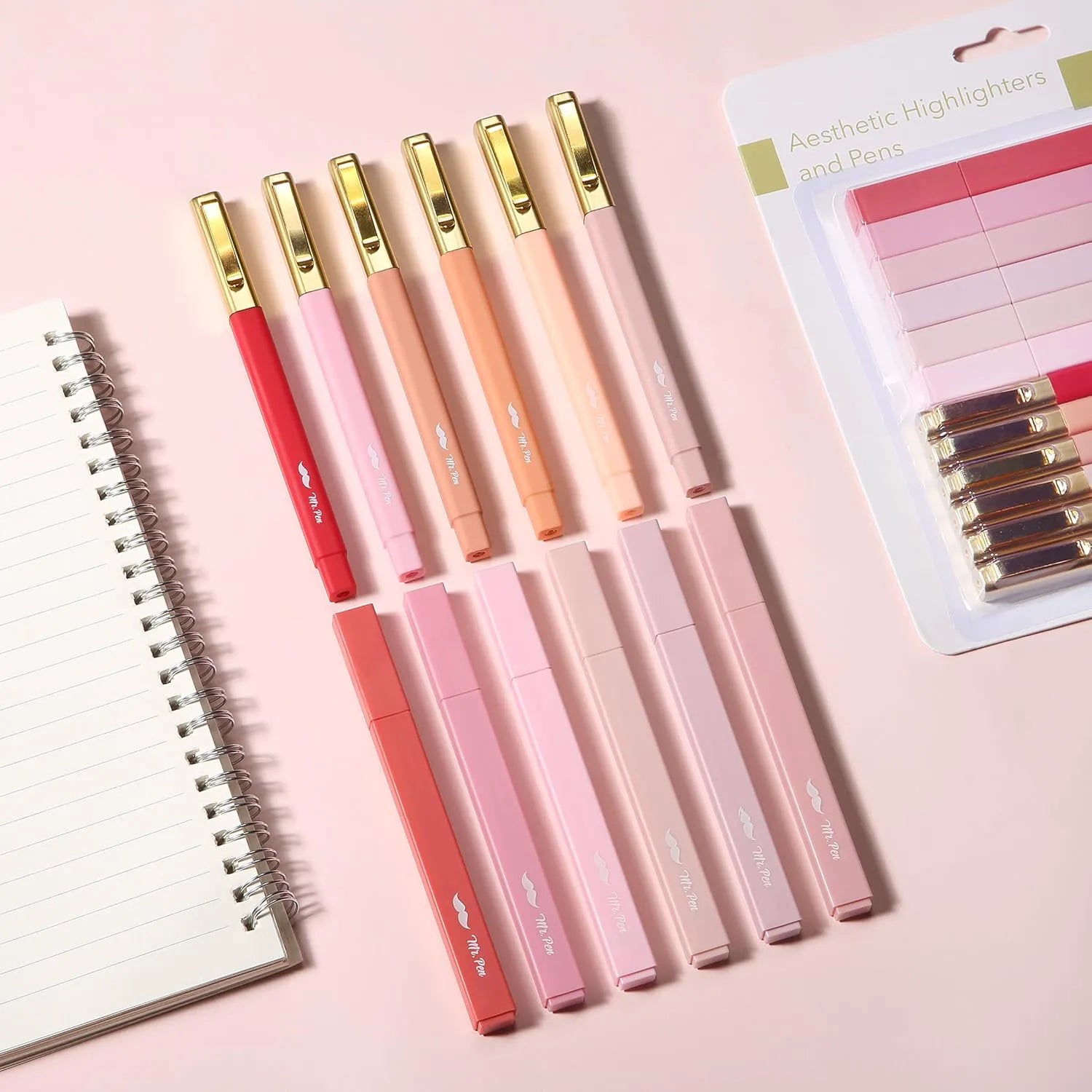 Aesthetic Highlighters & Ballpoint Pens, 12 Pack