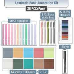 Mr. Pen Aesthetic Book Annotation Kit, 38 Pieces with Highlighters and Gel Pens