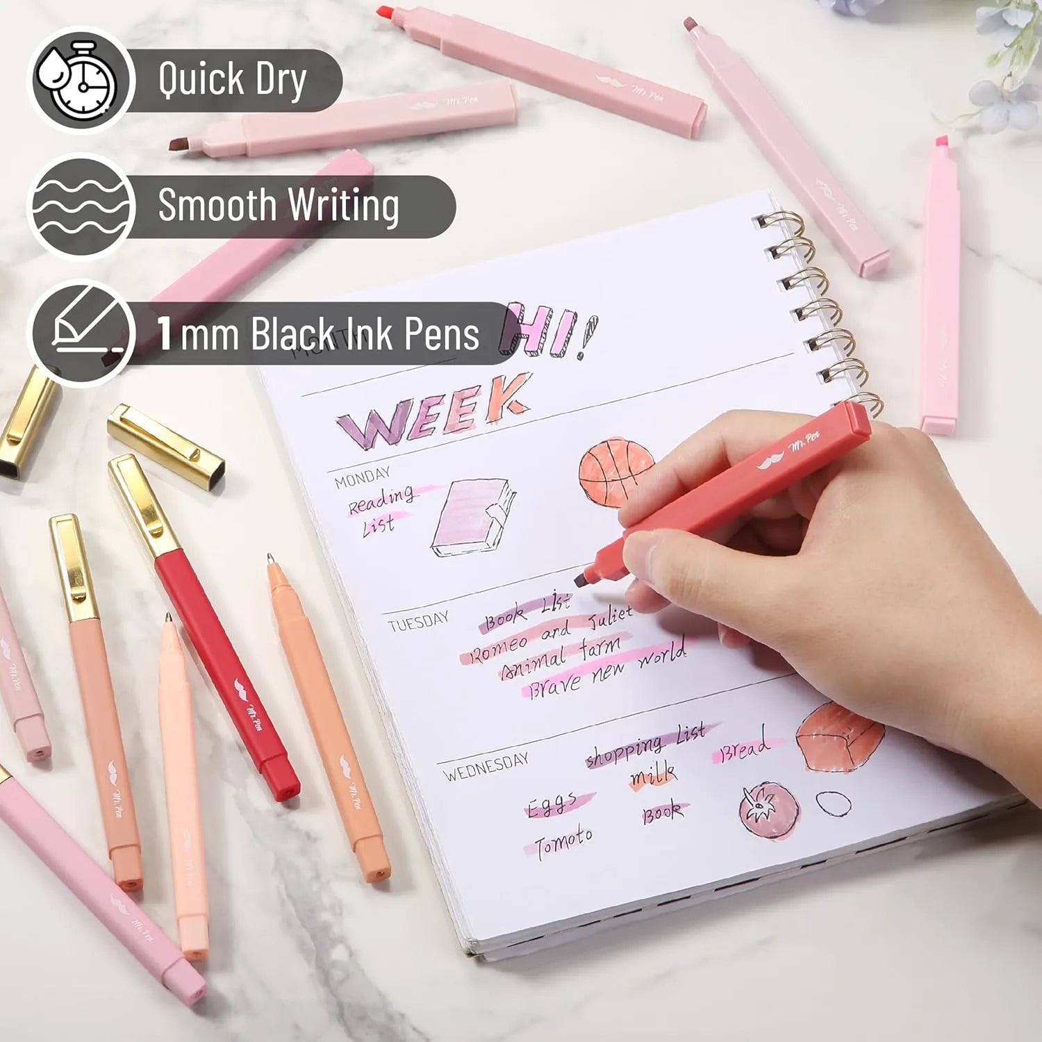 Aesthetic Highlighters & Ballpoint Pens, 12 Pack