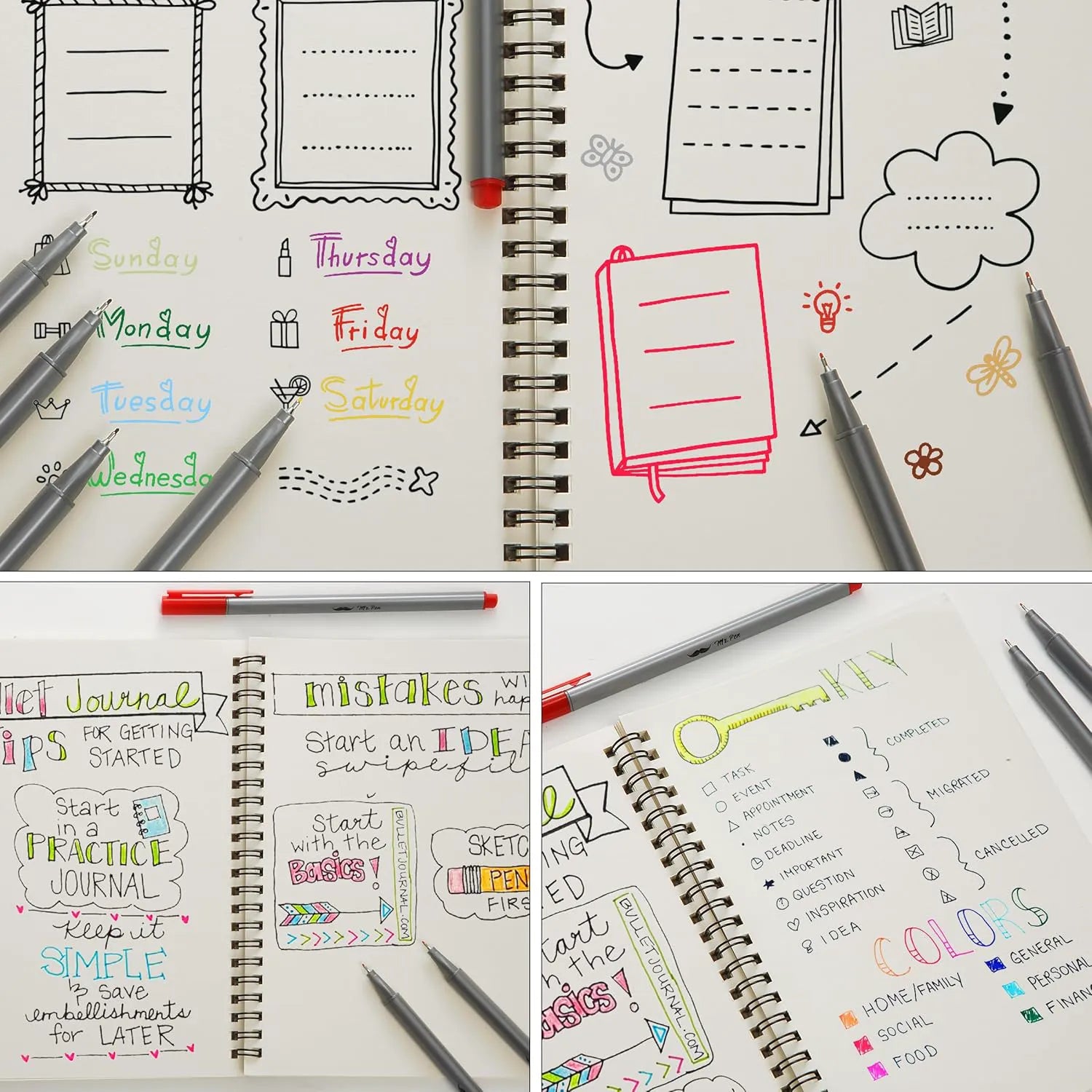 Colorful 0.4mm Fineliner Pens - 24 Pack with Fine Tips