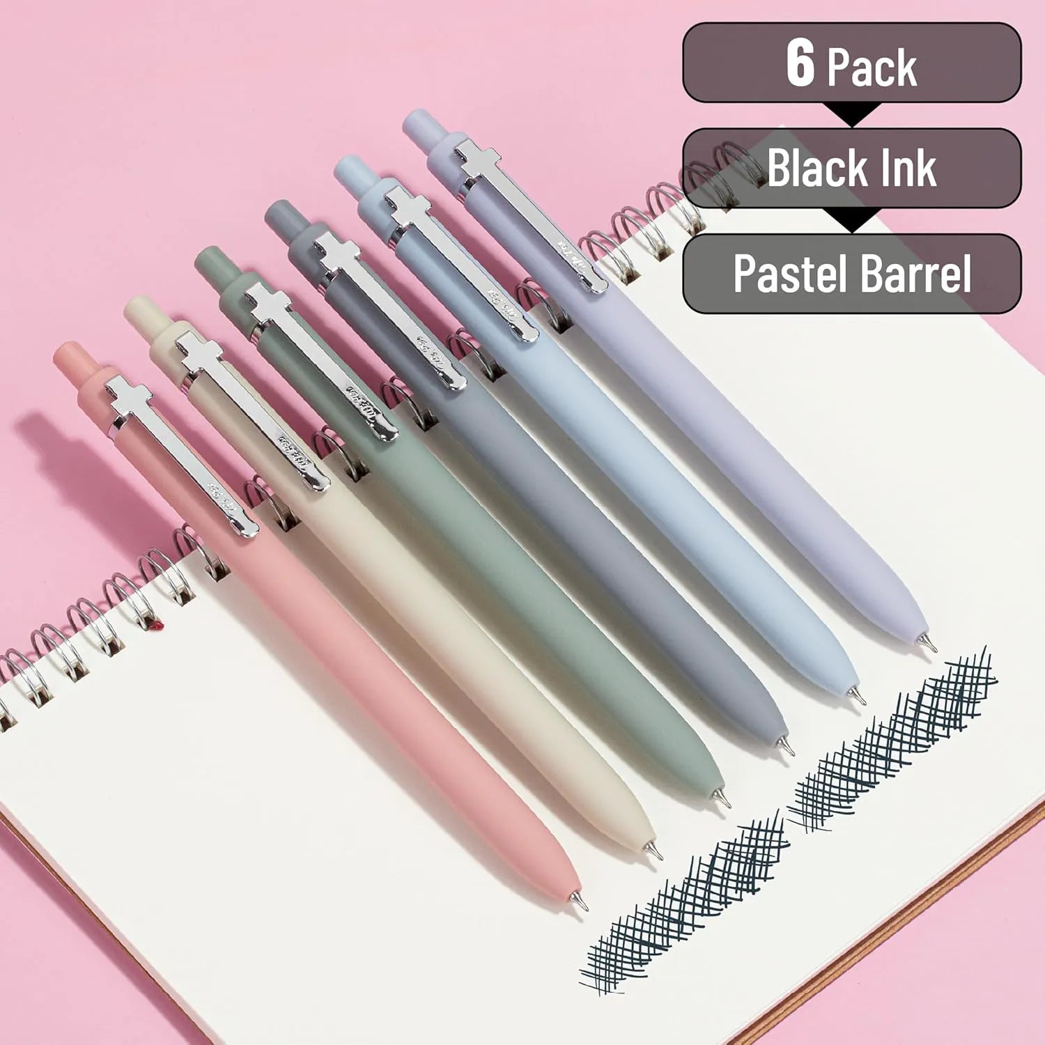 Mr. Pen Retractable Gel Pens, 6 Pack, 0.5 mm Black Ink, Colorful Barrels with Silver Clips