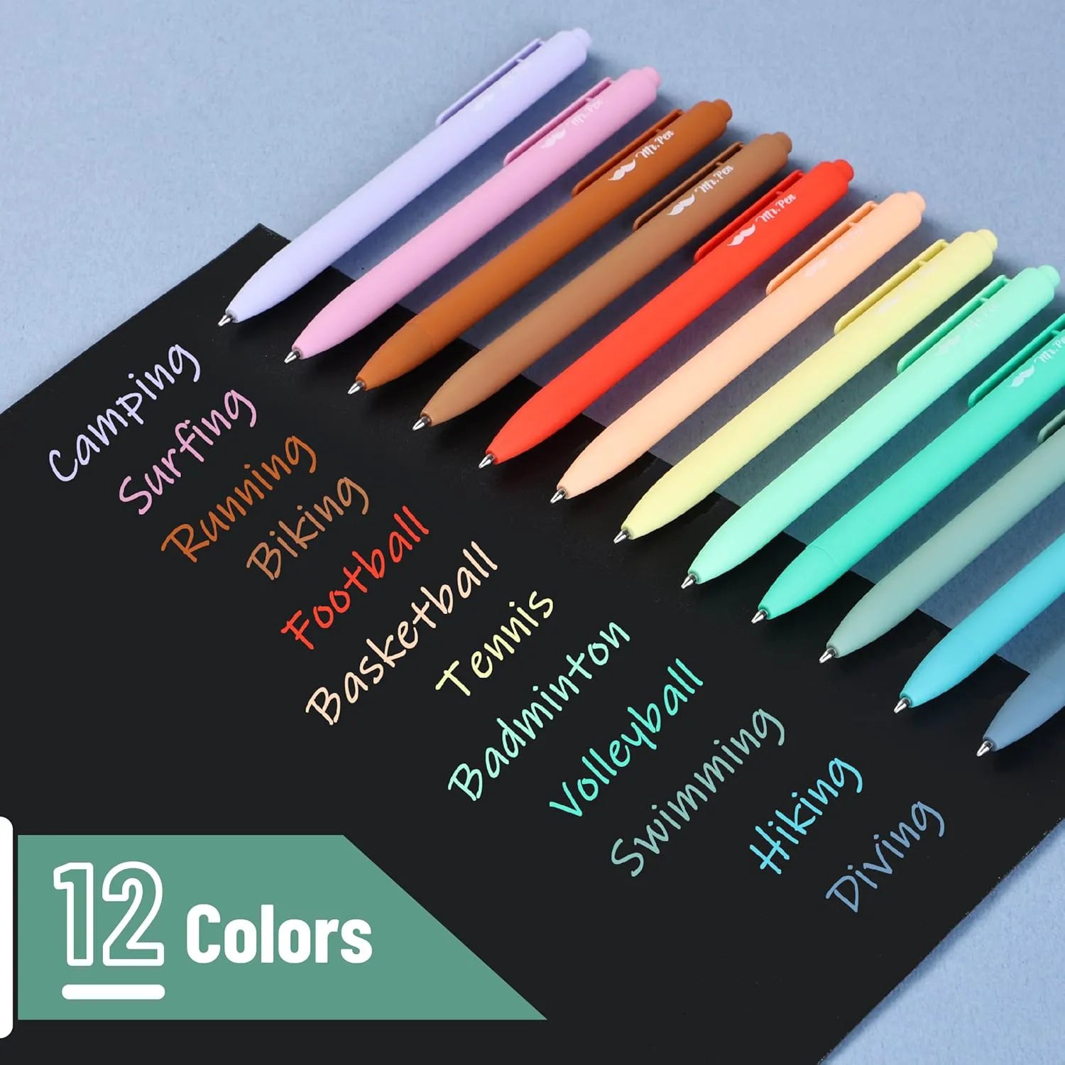 Retractable Gel Pens 12-Pack: Cute Design, Colored Ink, Quick-Dry, Fine Point 0.7mm