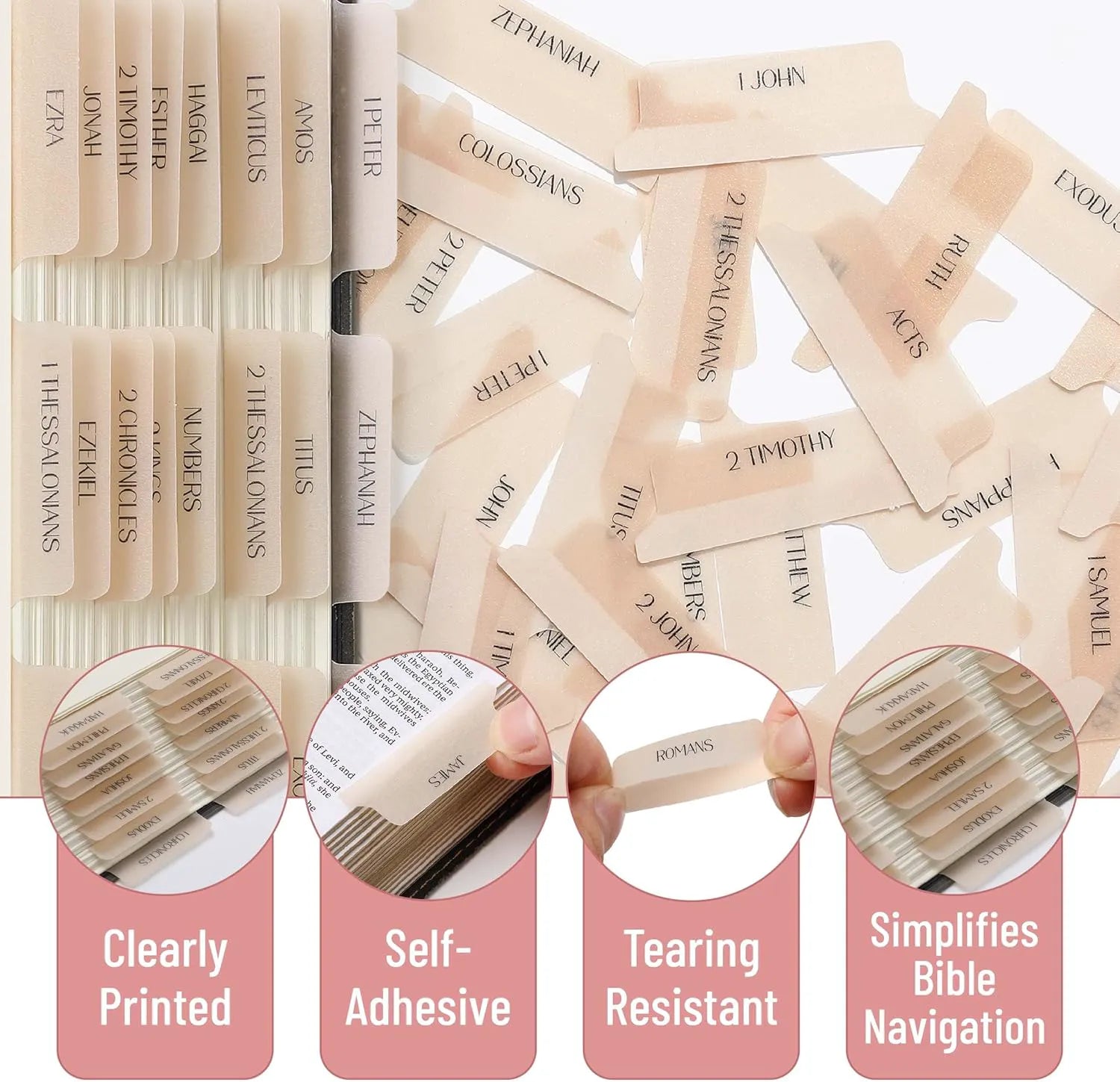 Mr. Pen Bible Tabs - 75 Transparent Cappuccino Laminated Tabs for Women and Men, Study Bible Index Tabs and Labels