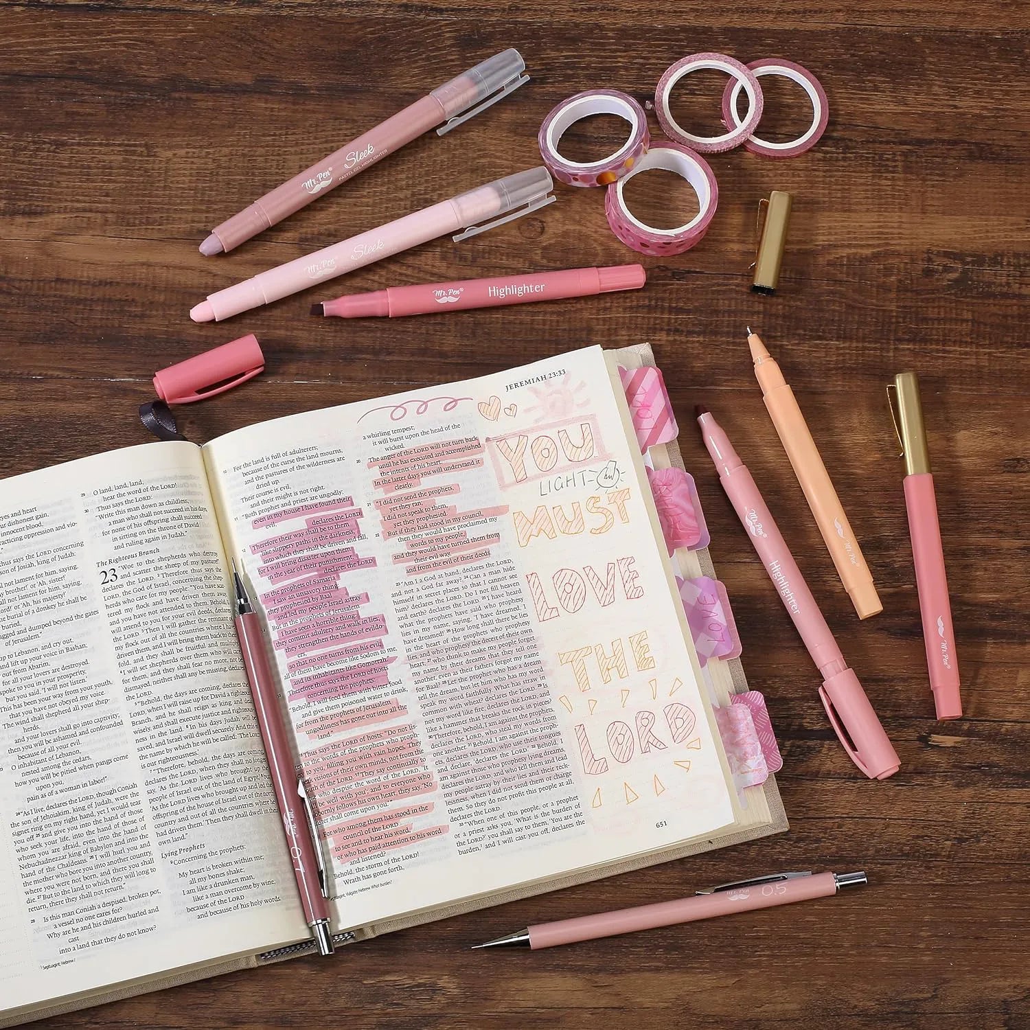 Pink Bible Journaling Kit with No-Bleed Highlighters and Pens