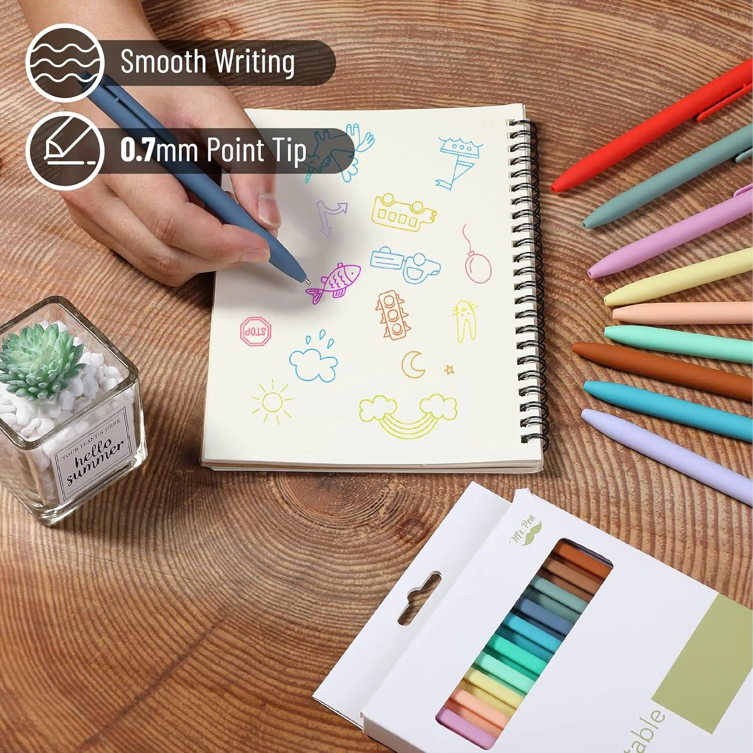 Retractable Gel Pens 12-Pack: Cute Design, Colored Ink, Quick-Dry, Fine Point 0.7mm