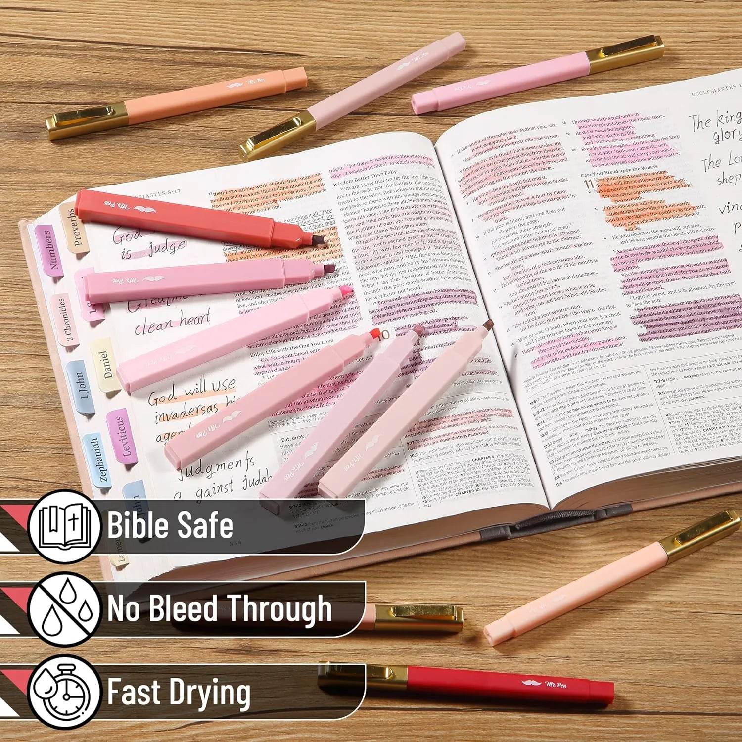 12 Pack No-Bleed Aesthetic Highlighters & Pens in Pink Shades for Bible Study