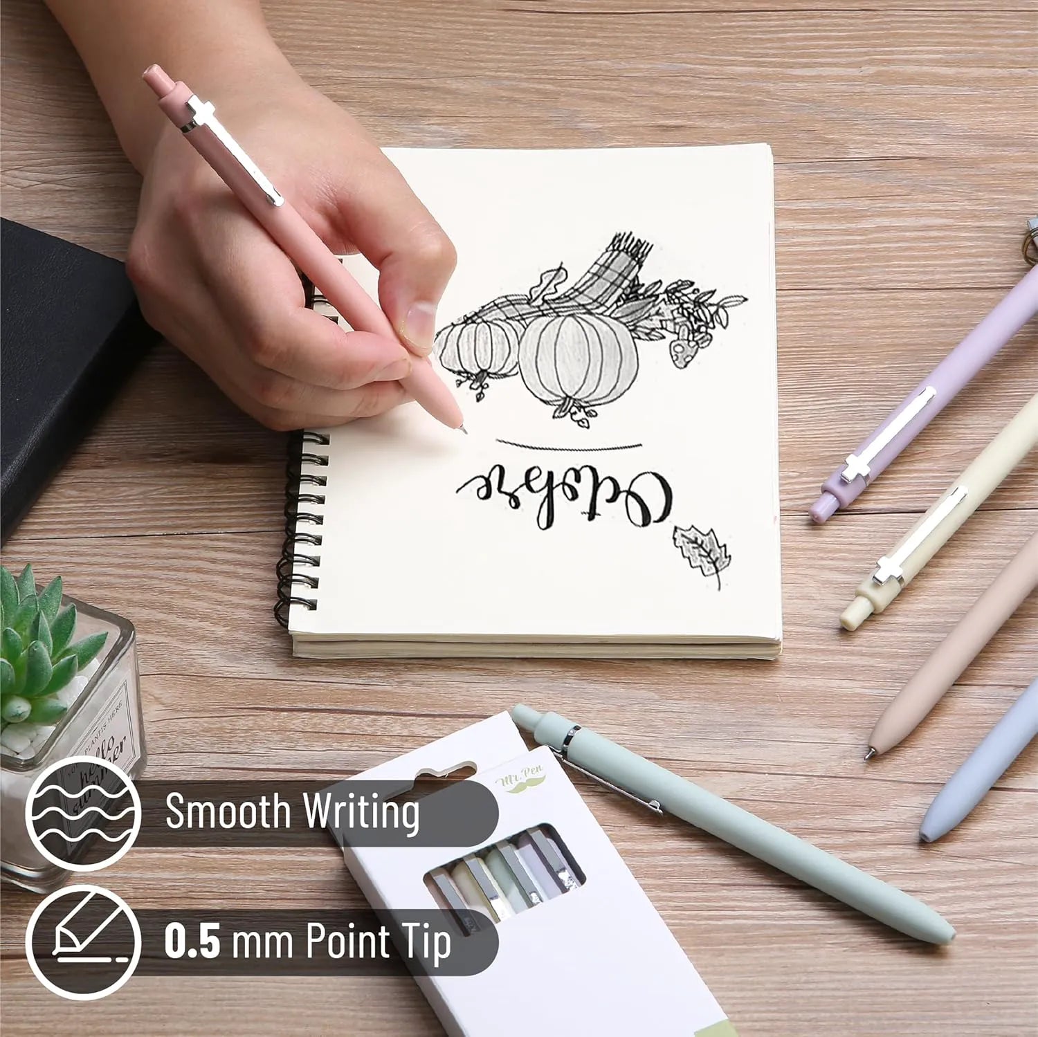 Mr. Pen Retractable Gel Pens, 6 Pack, 0.5 mm Black Ink, Soft Pastel Barrel with Silver Clip