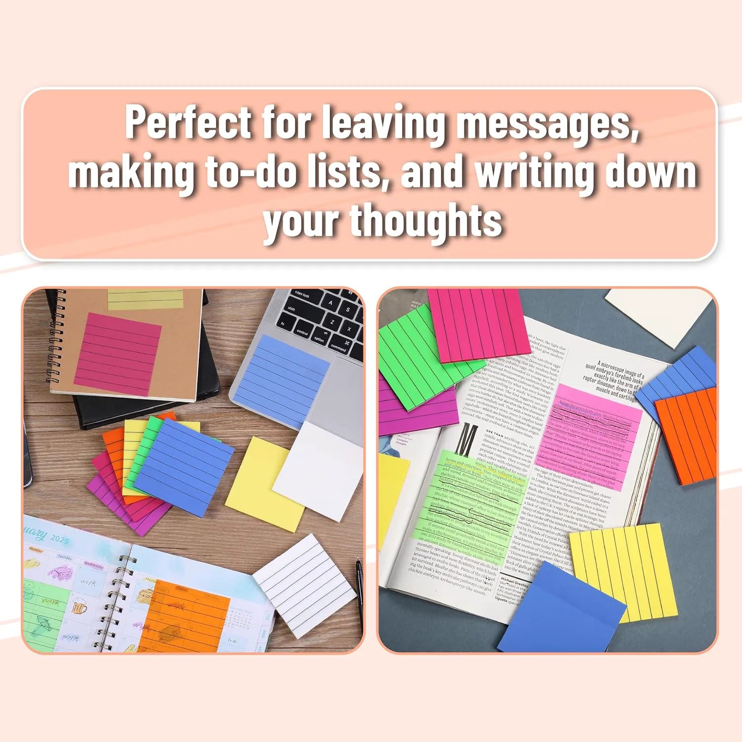 Lined Transparent Sticky Notes 3x3, 10 Pads, 500 Sheets