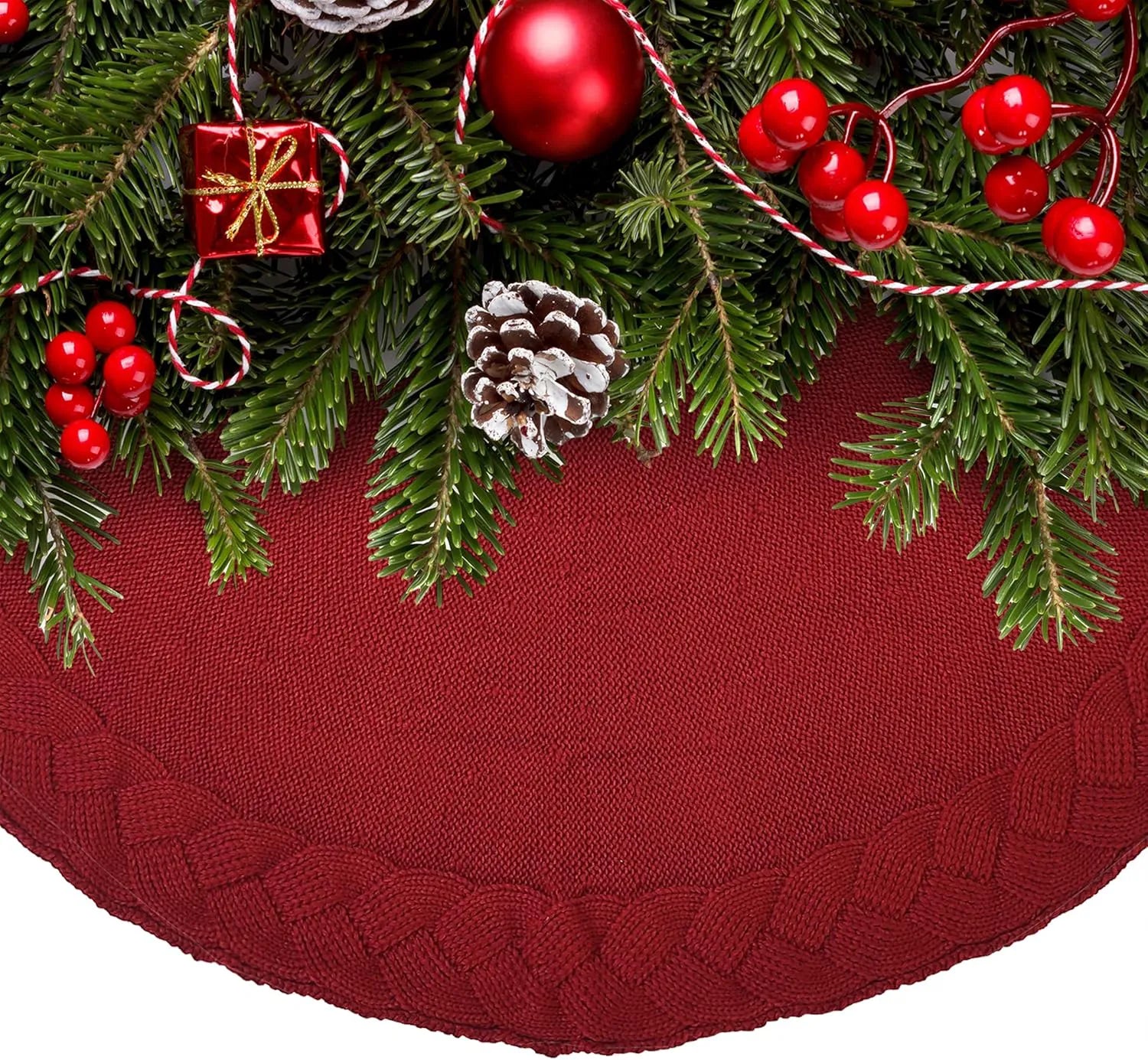 Mr. Pen Small Christmas Tree Skirt, 24 Inch, Red Knitted Xmas Tree Skirt