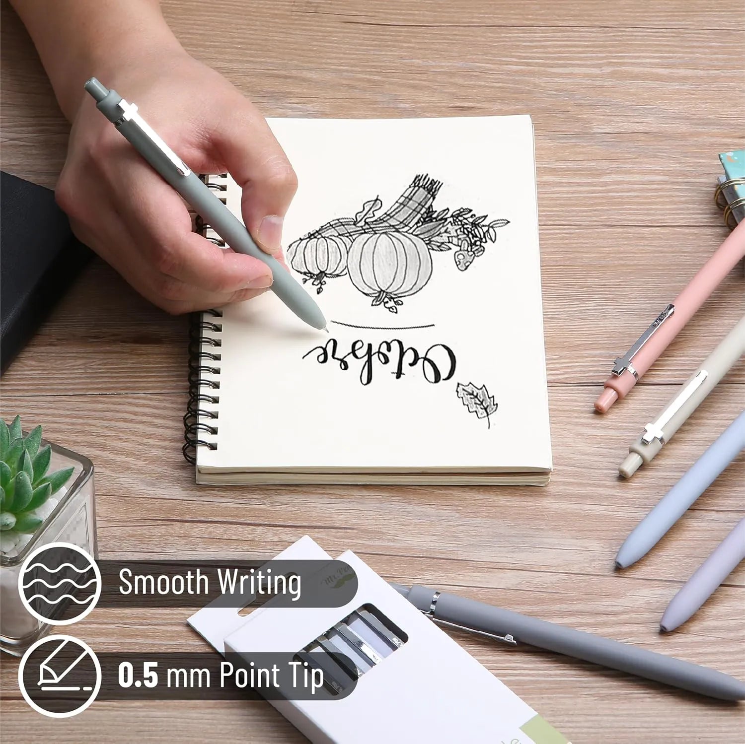 Mr. Pen Retractable Gel Pens, 6 Pack, 0.5 mm Black Ink, Colorful Barrels with Silver Clips