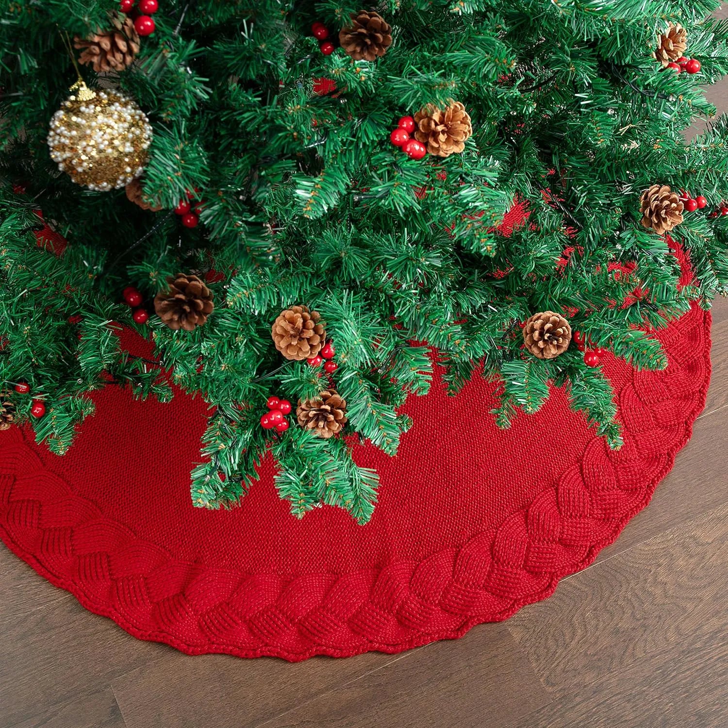 Mr. Pen Christmas Tree Skirt, 36 Inch, Red Knitted Xmas Tree Skirt