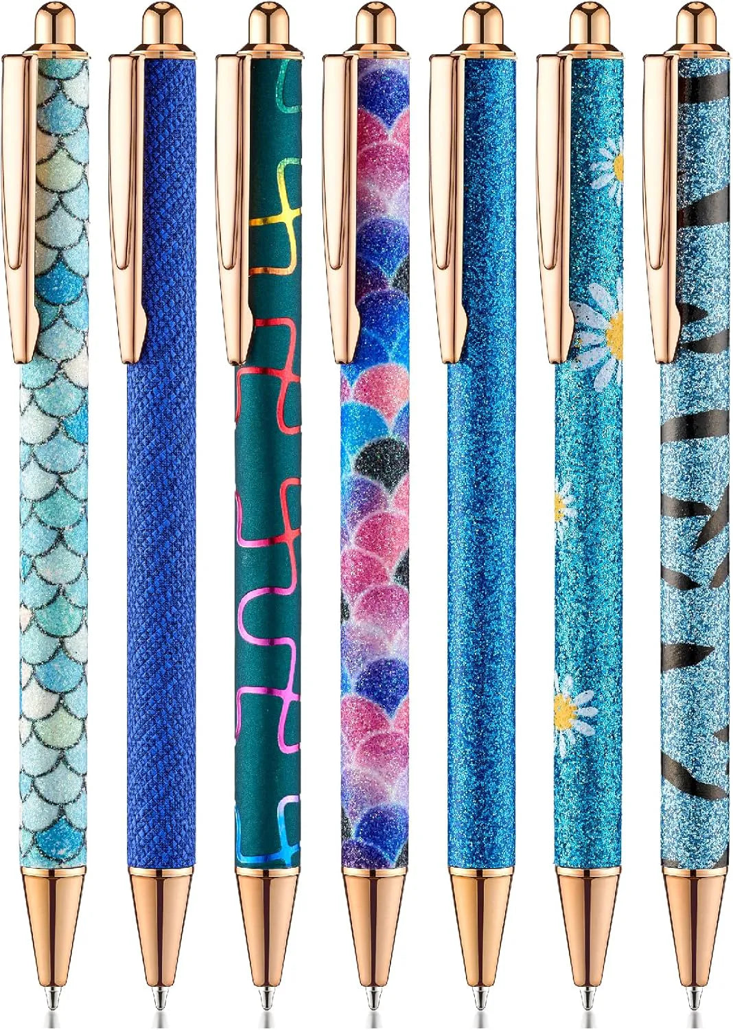 Mr. Pen Fancy Pens for Women - 7 Rose Gold Glitter Ballpoint Pens with 10 Refills, 1.0mm Black Ink, Cute Journaling Pens