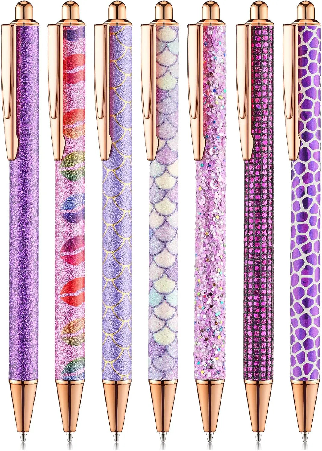 Mr. Pen Fancy Pens for Women - 7 Rose Gold Glitter Ballpoint Pens with 10 Refills, 1.0mm Black Ink, Cute Journaling Pens