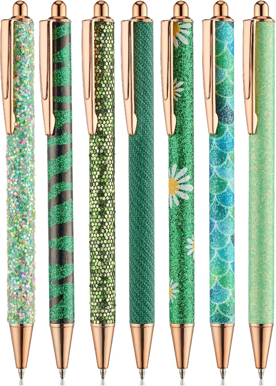 Mr. Pen Fancy Pens for Women - 7 Rose Gold Glitter Ballpoint Pens with 10 Refills, 1.0mm Black Ink, Cute Journaling Pens