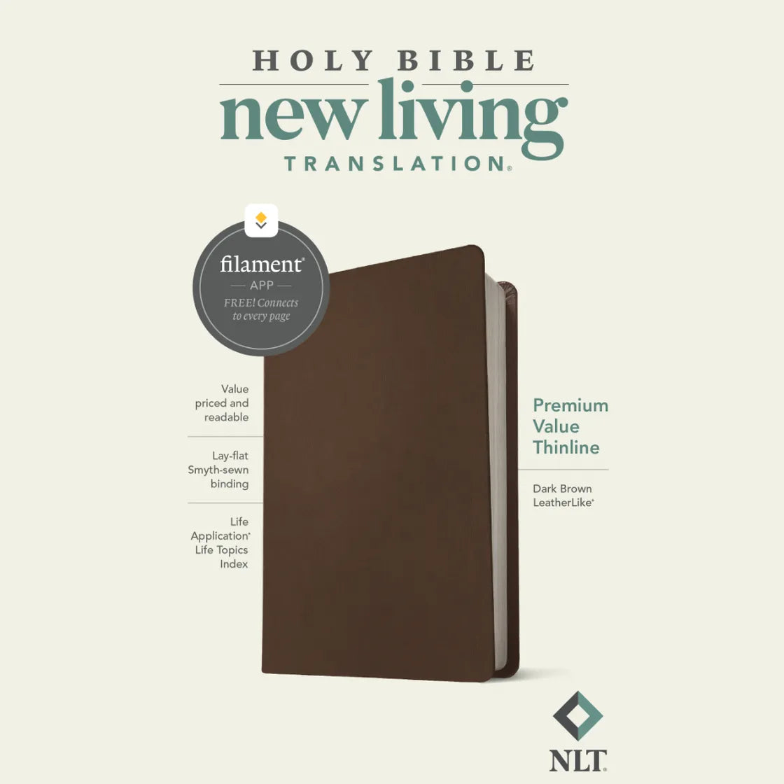 NLT Premium Value Thinline Bible, Brown, Filament Enabled