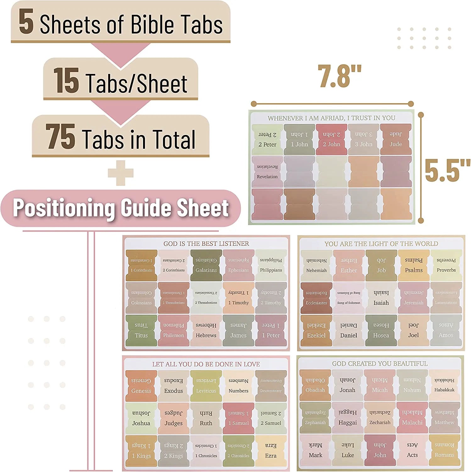 Laminated Bible Tabs (75 pcs) with Multiple Color Themes