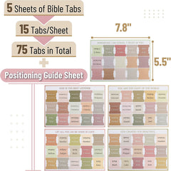 Laminated Bible Tabs (75 pcs) with Multiple Color Themes
