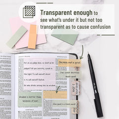 Pastel Transparent Sticky Notes Set (200 Sheets) with Fine-Tip Pen – Ideal for Bible Study, Planner Tabs & Book Annotations