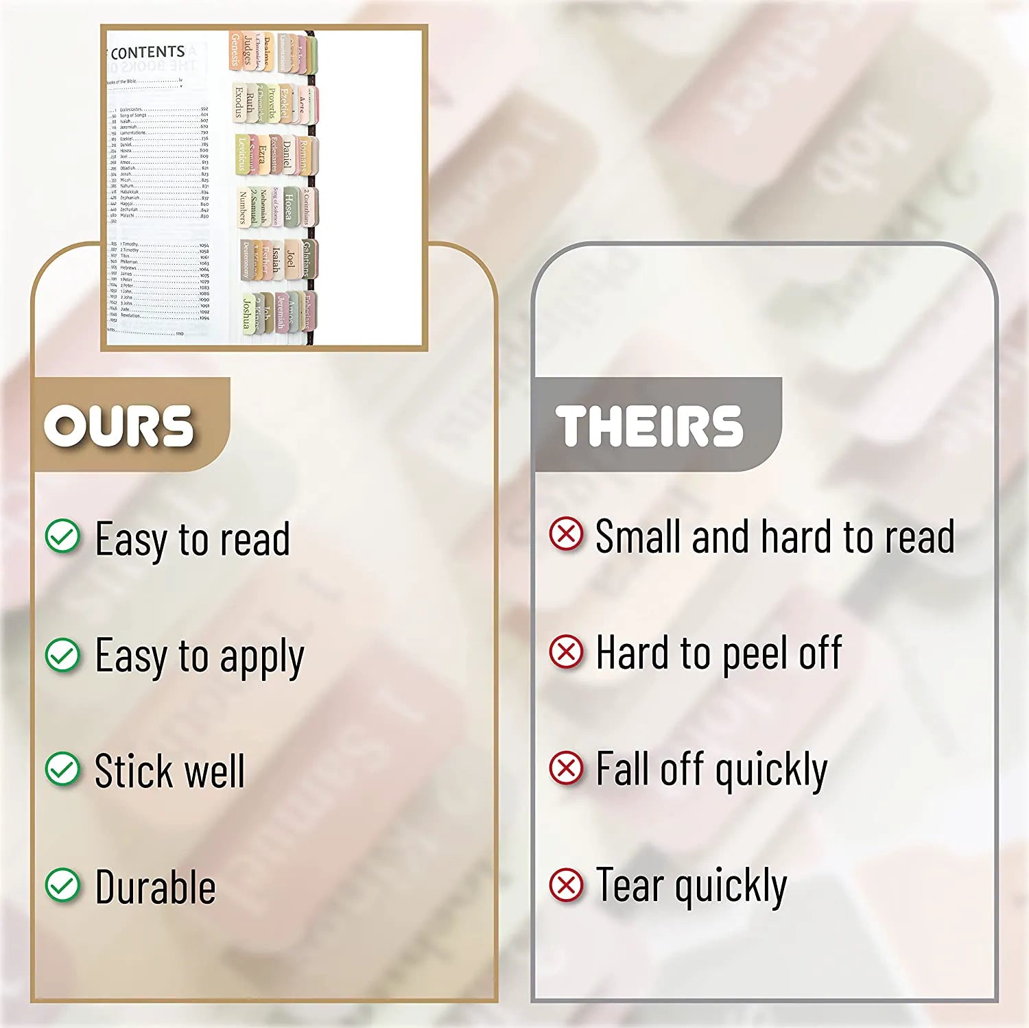 Laminated Bible Tabs (75 pcs) with Multiple Color Themes