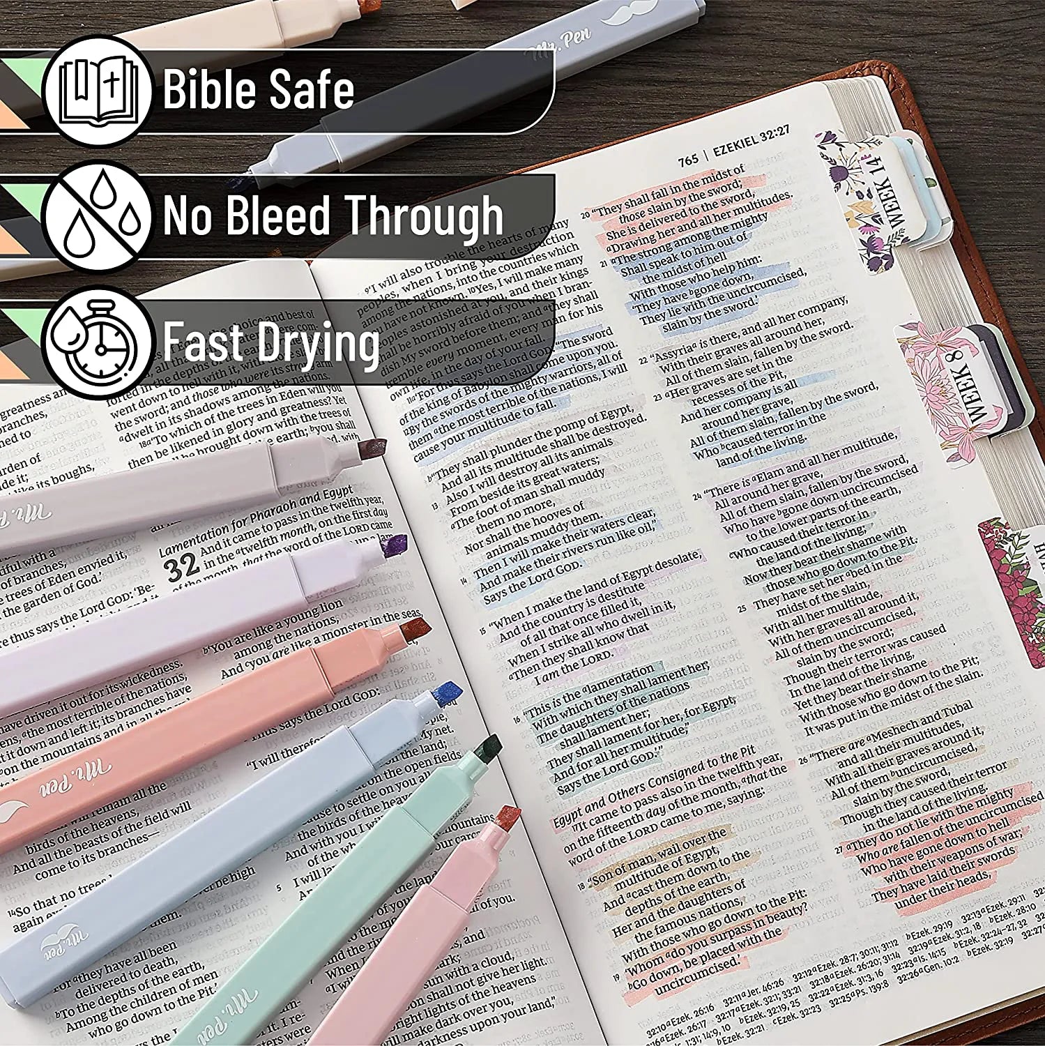 Aesthetic Highlighters, 16 Pack, Assorted Colors, No-Bleed Ink, Chisel Tip, Cute Bible-Safe Study Supplies