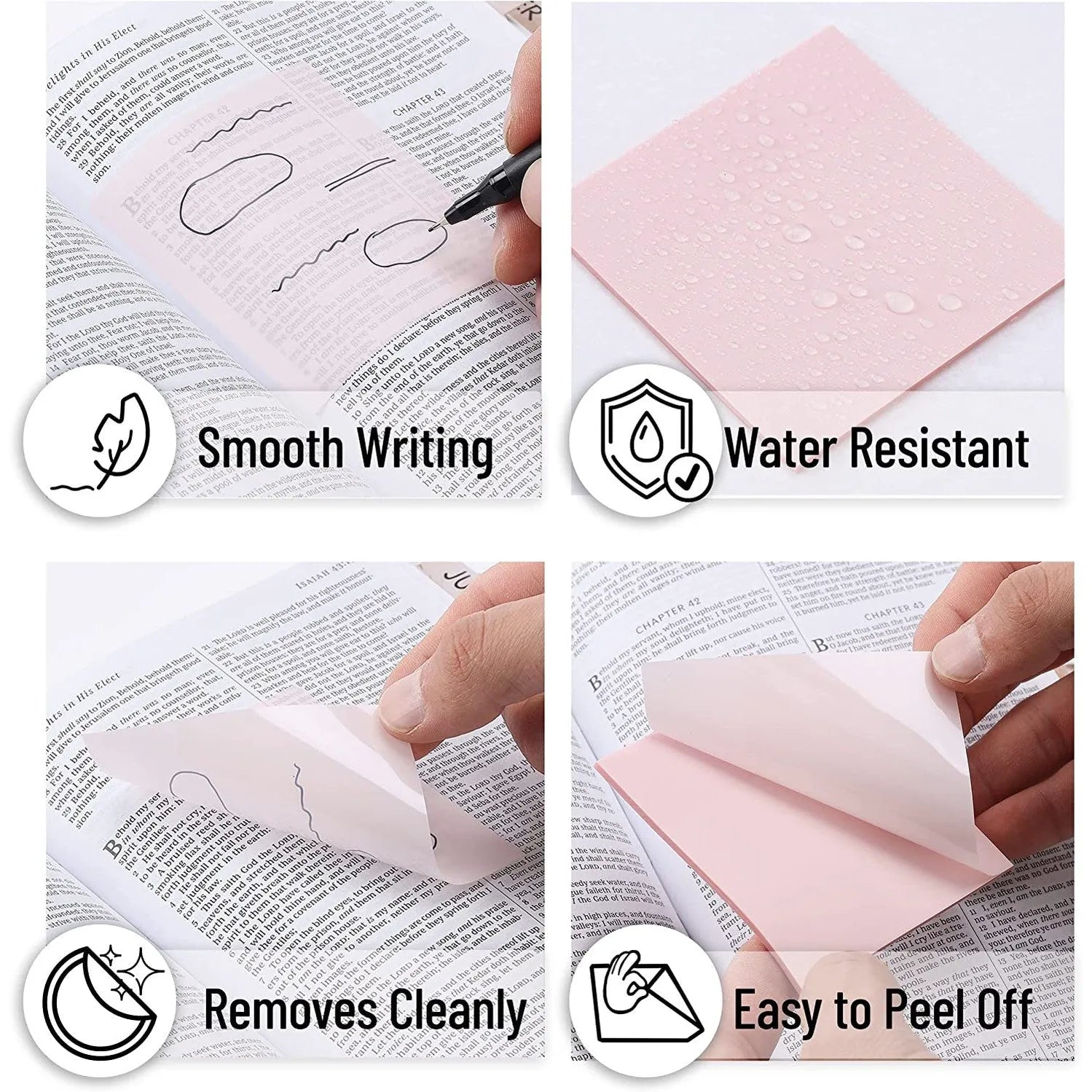 Pastel Transparent Sticky Notes Set (200 Sheets) with Fine-Tip Pen – Ideal for Bible Study, Planner Tabs & Book Annotations